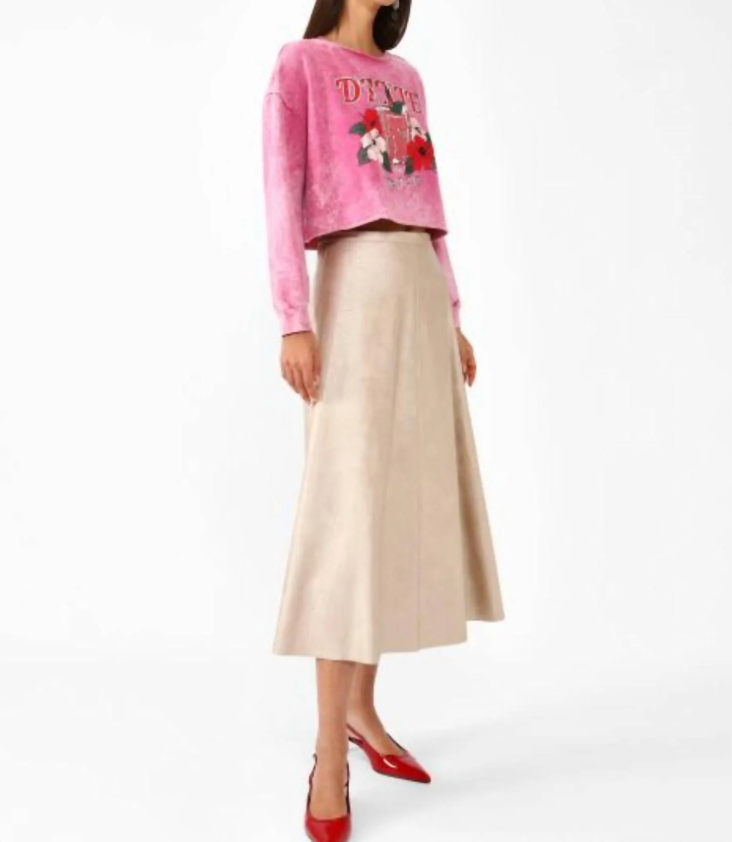 Faux Leather Midi Skirt In Platino