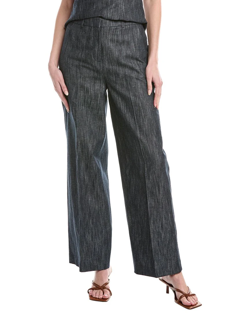 Kenneth Cole Indigo Twill Linen-Blend Wide Leg Pant
