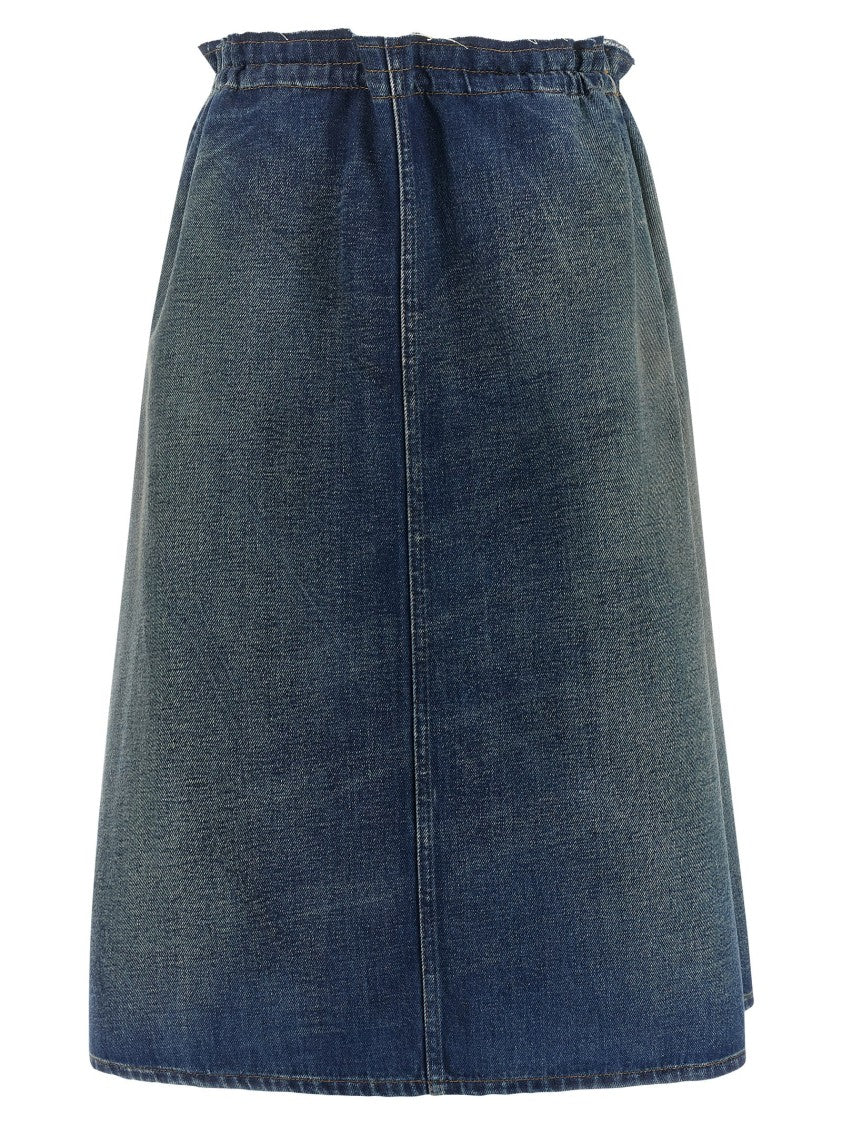 Stonewashed Cotton Denim Midi Skirt