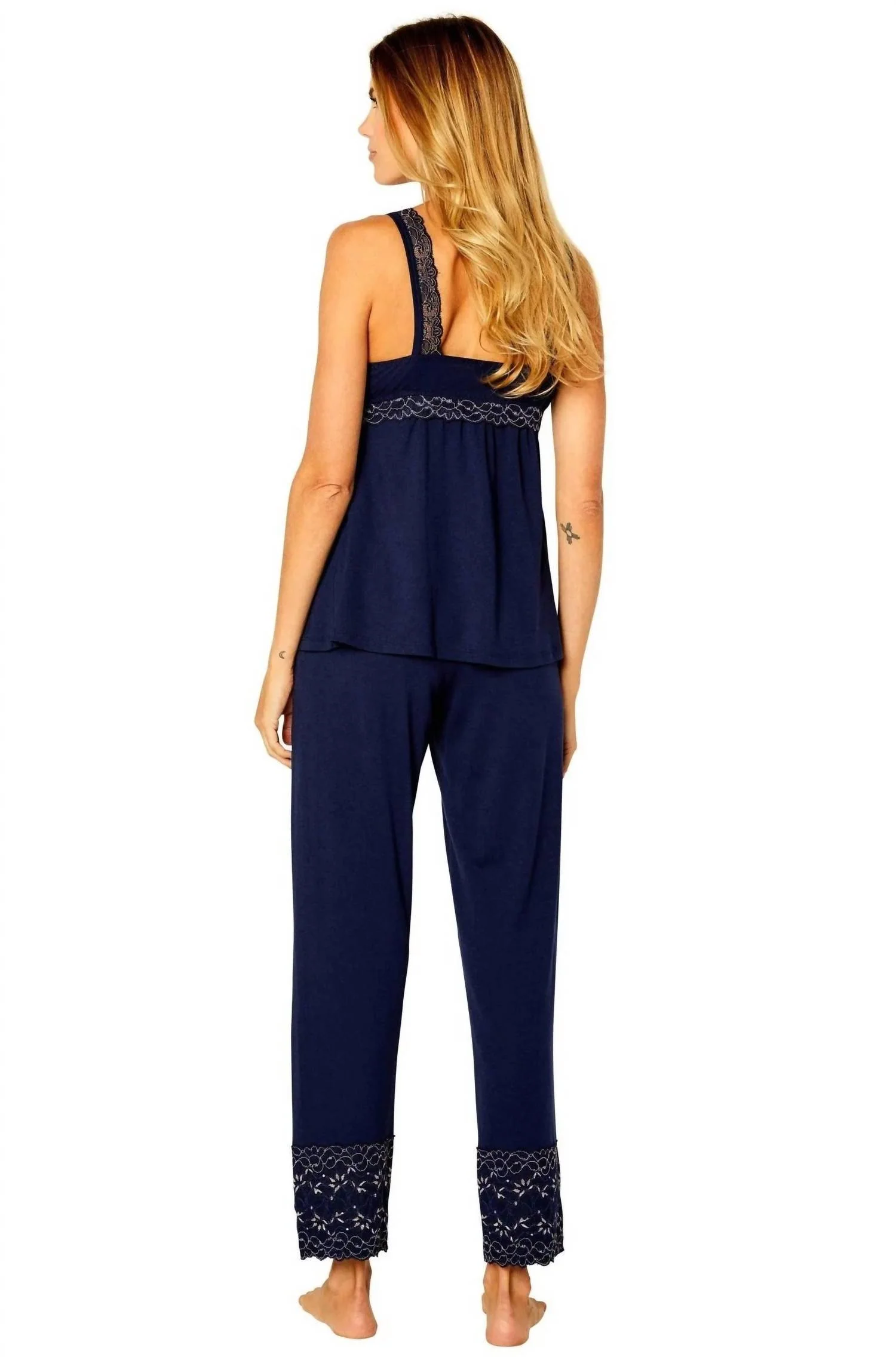 Coco Tank Camisole Full Length Pant Pajama Set In Deep Sea
