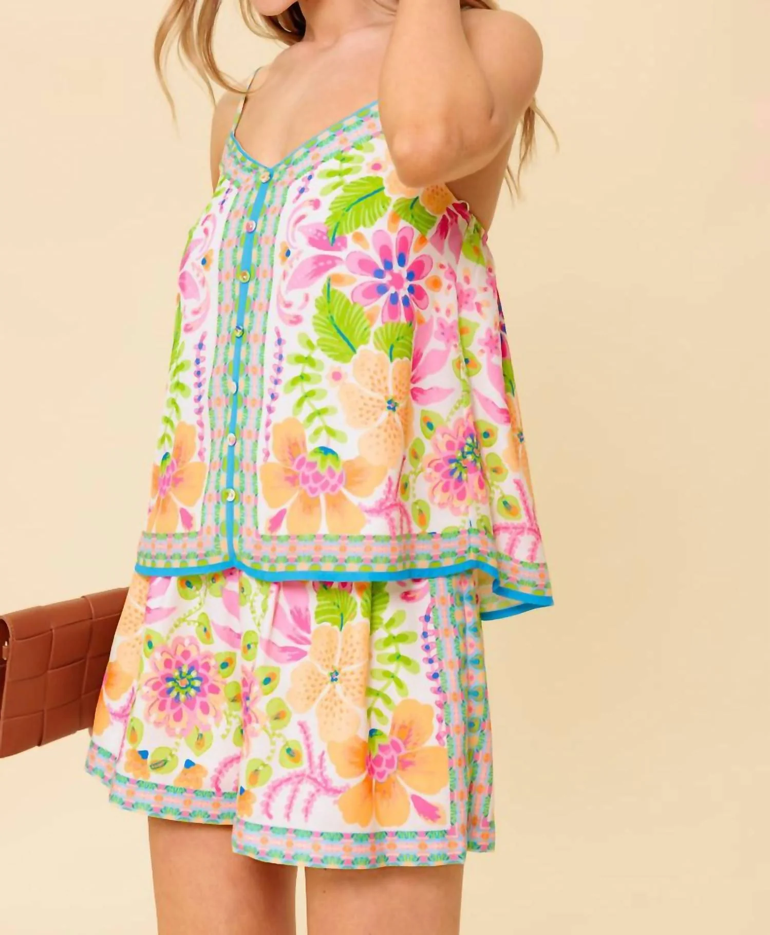 Floral Cami And Short Set In Ivory