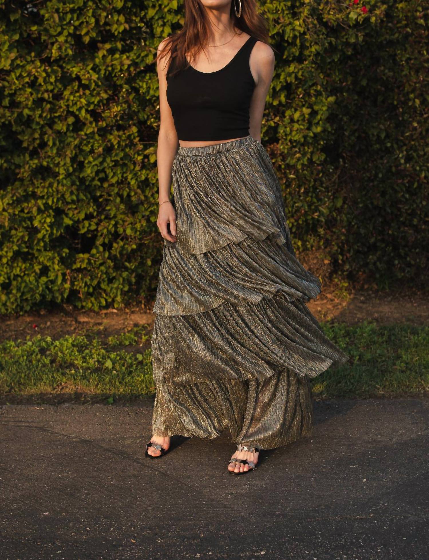 Tiered Maxi Skirt In Pewter