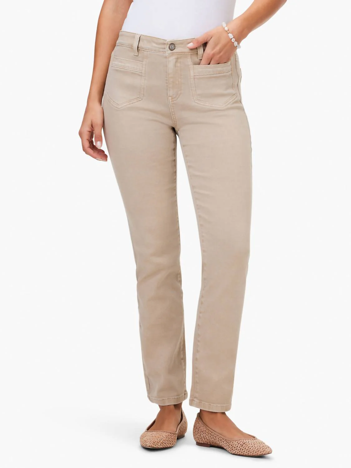 Mid Rise Straight Pocket Jeans In Beige