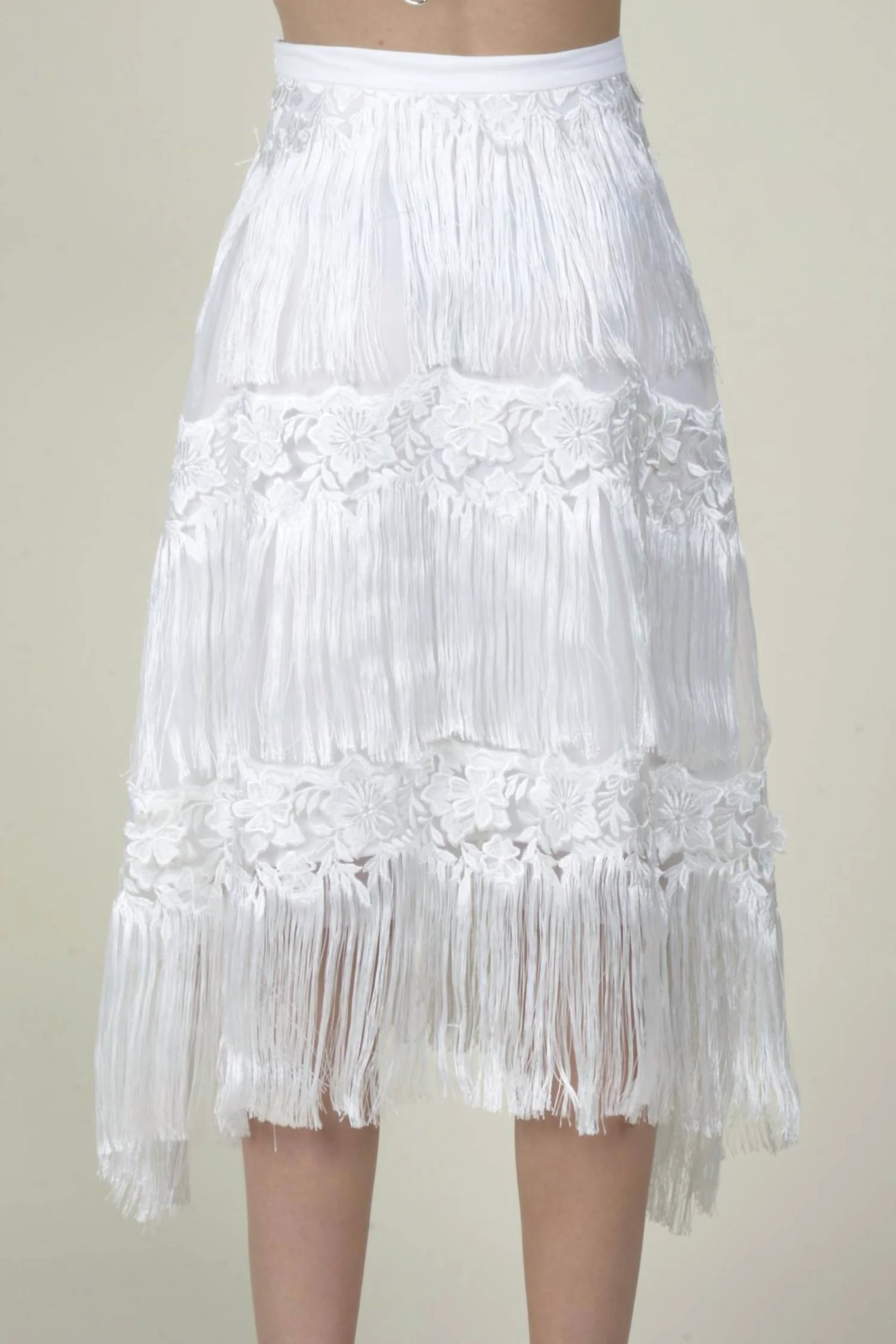 Quin Fringe Midi Skirt In Meringue