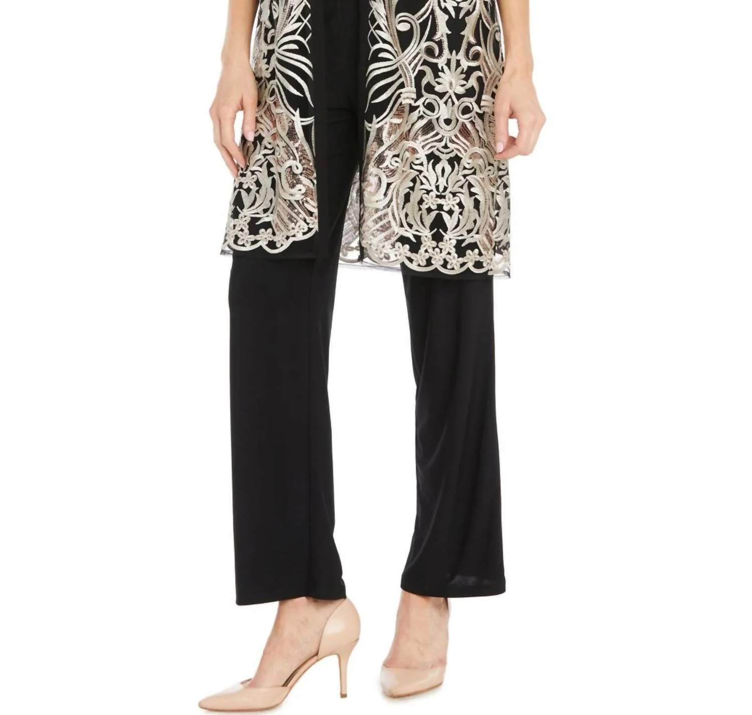 3 Piece Evening Pant Set In Black Gold