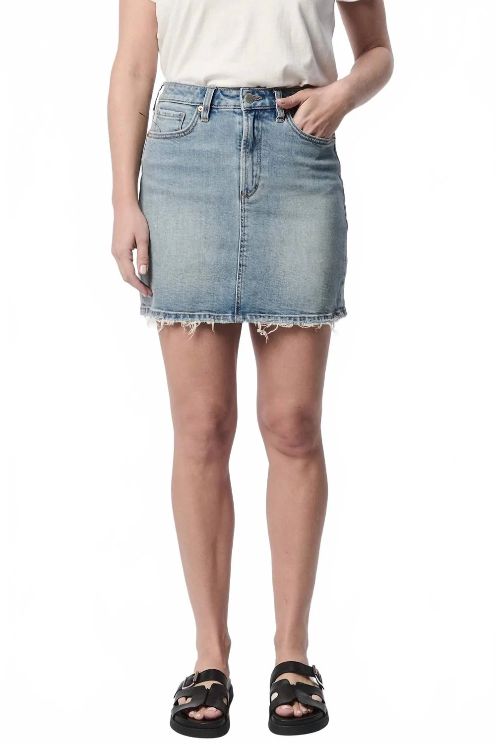 Quinn High Rise Denim Mini Skirt In Halogen Blue