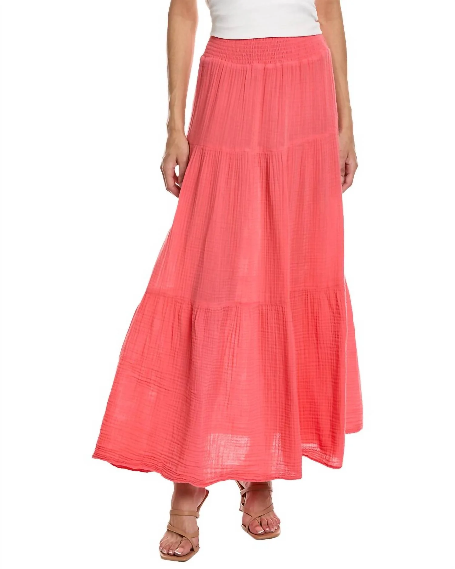 Sandy Double Gauze Maxi Skirt In Passionfruit Coral