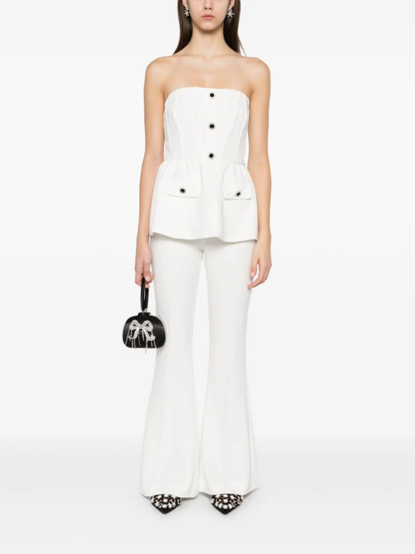 Fitted White Trousers With Flared Hem
