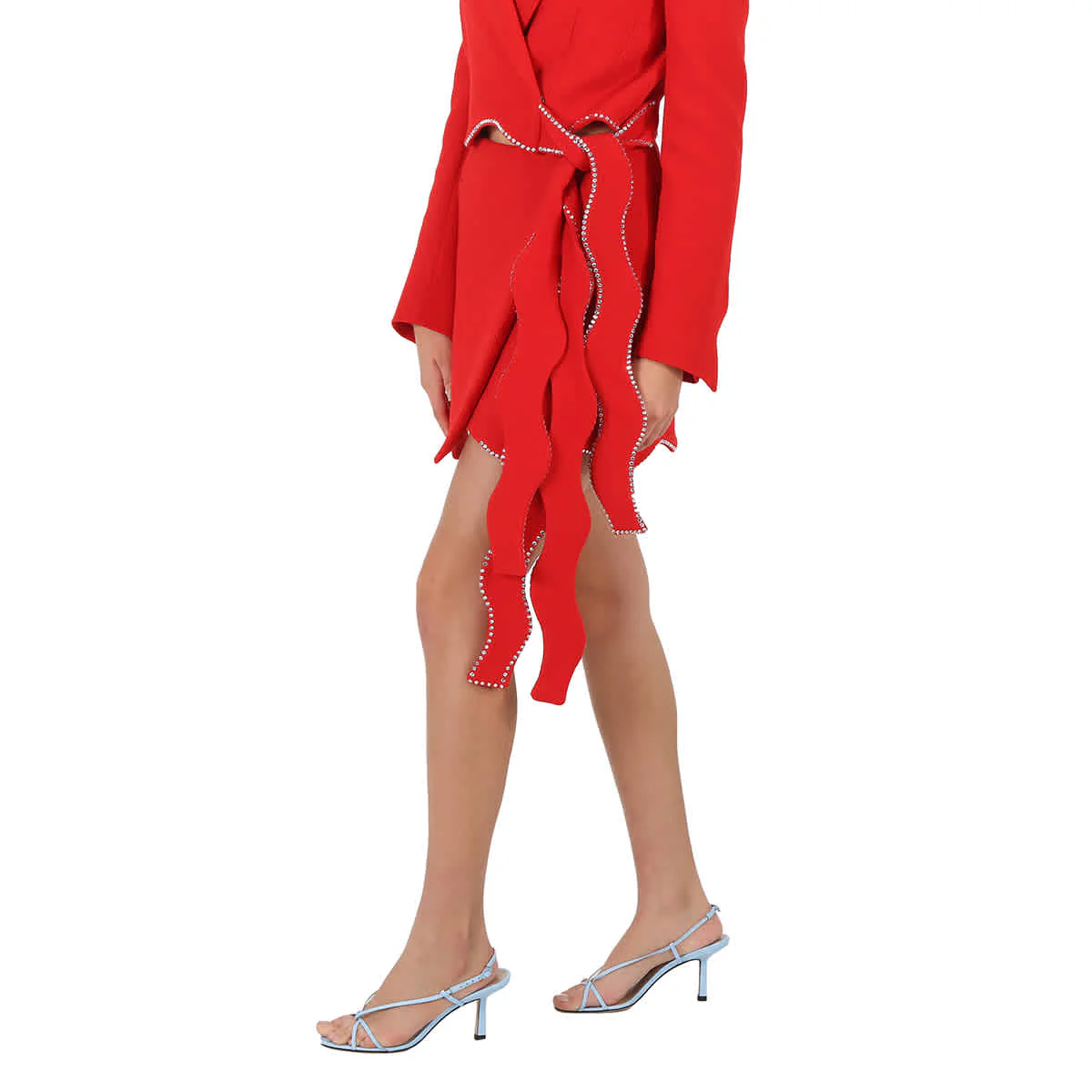 Mach & Mach Ladies Red Crystal Trimmed Wavy Wool Mini Skirt