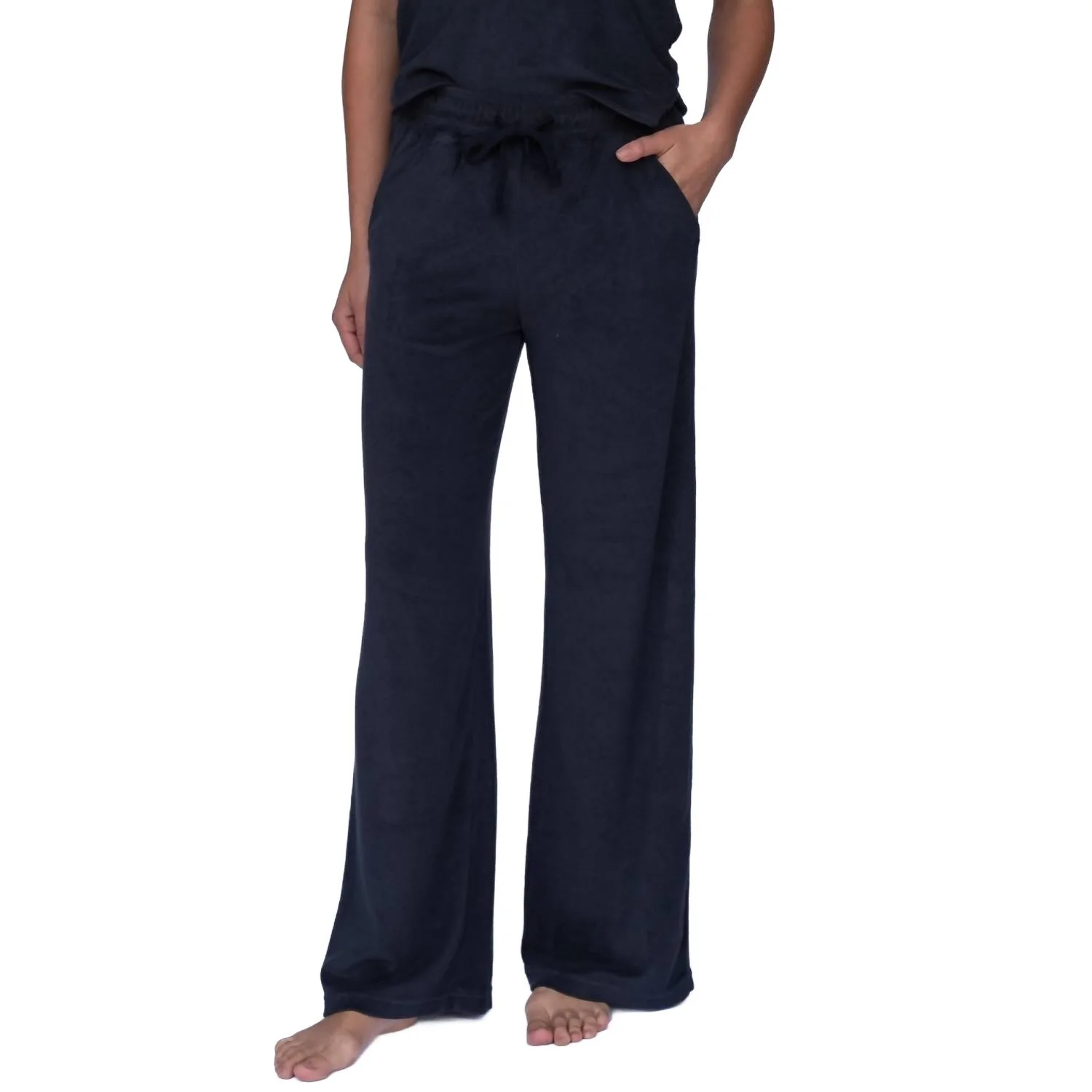 Women's Terry Cloth Wide-Leg Pants In Black