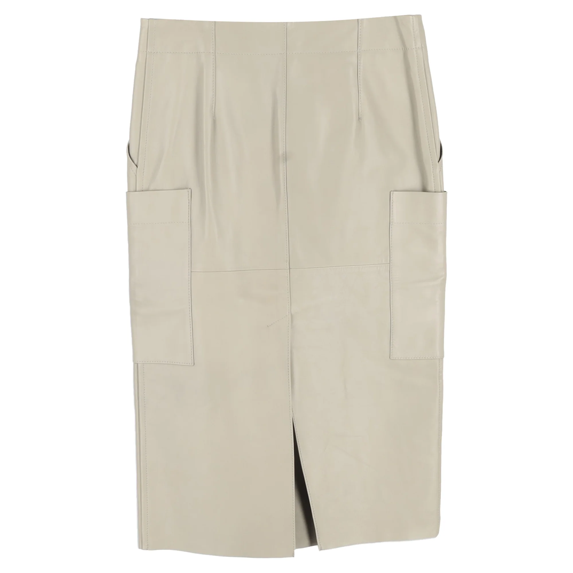 Petar Petrov Front Slit Midi Skirt with Pockets in Beige Leather