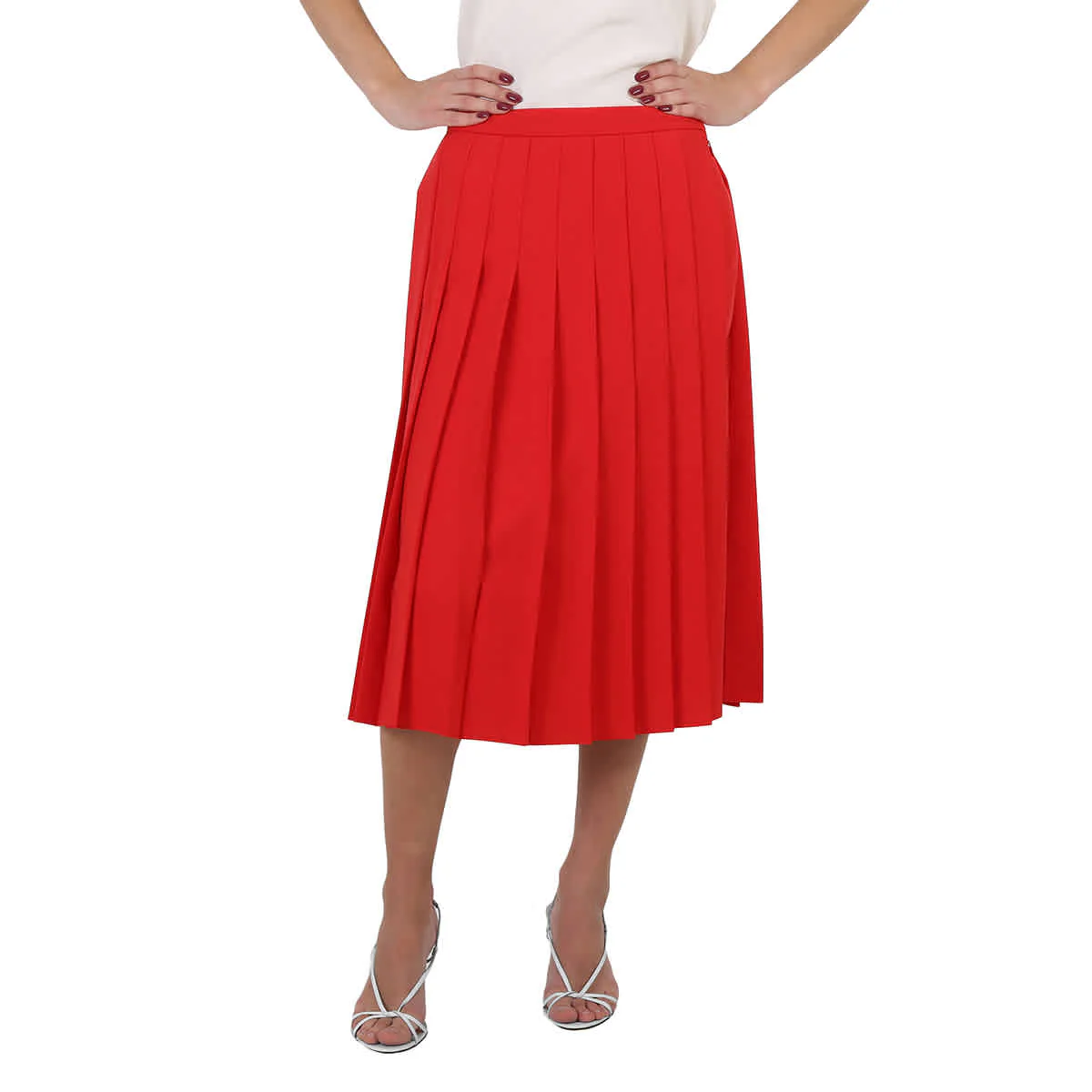 Burberry Ladies Cady Pleated Skirt In Bright Red