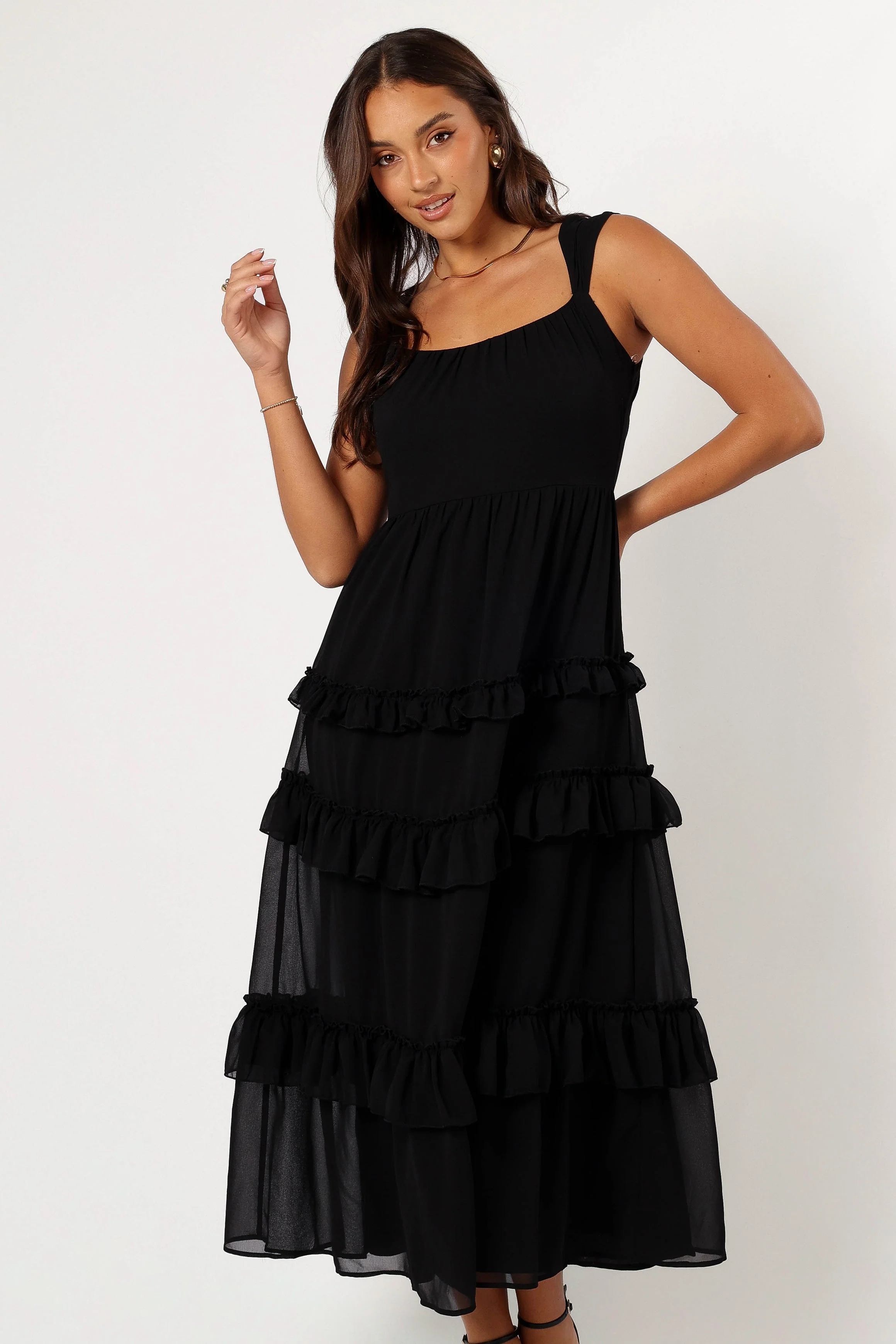 Marli Ruffle Midi Dress - Black