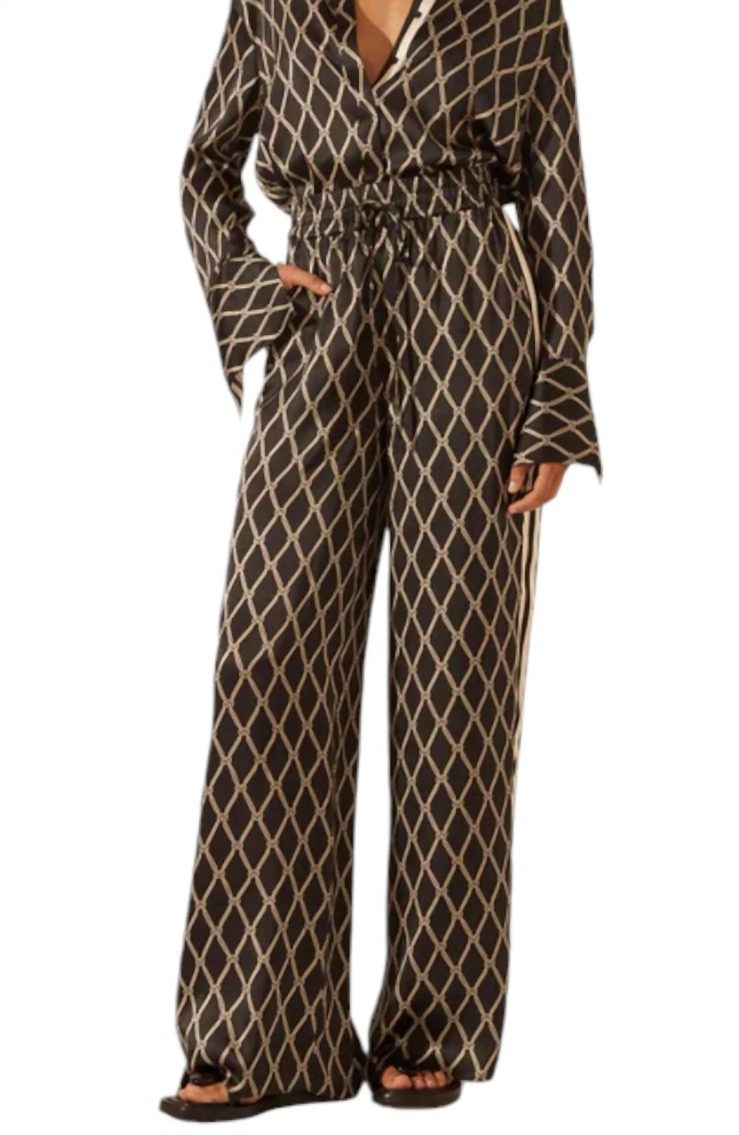 Silk Contrast Relaxed Pants In Corde