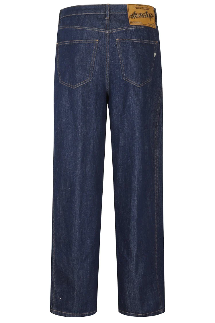 Wide Leg Medium Blue Jeans With Pleat Detail