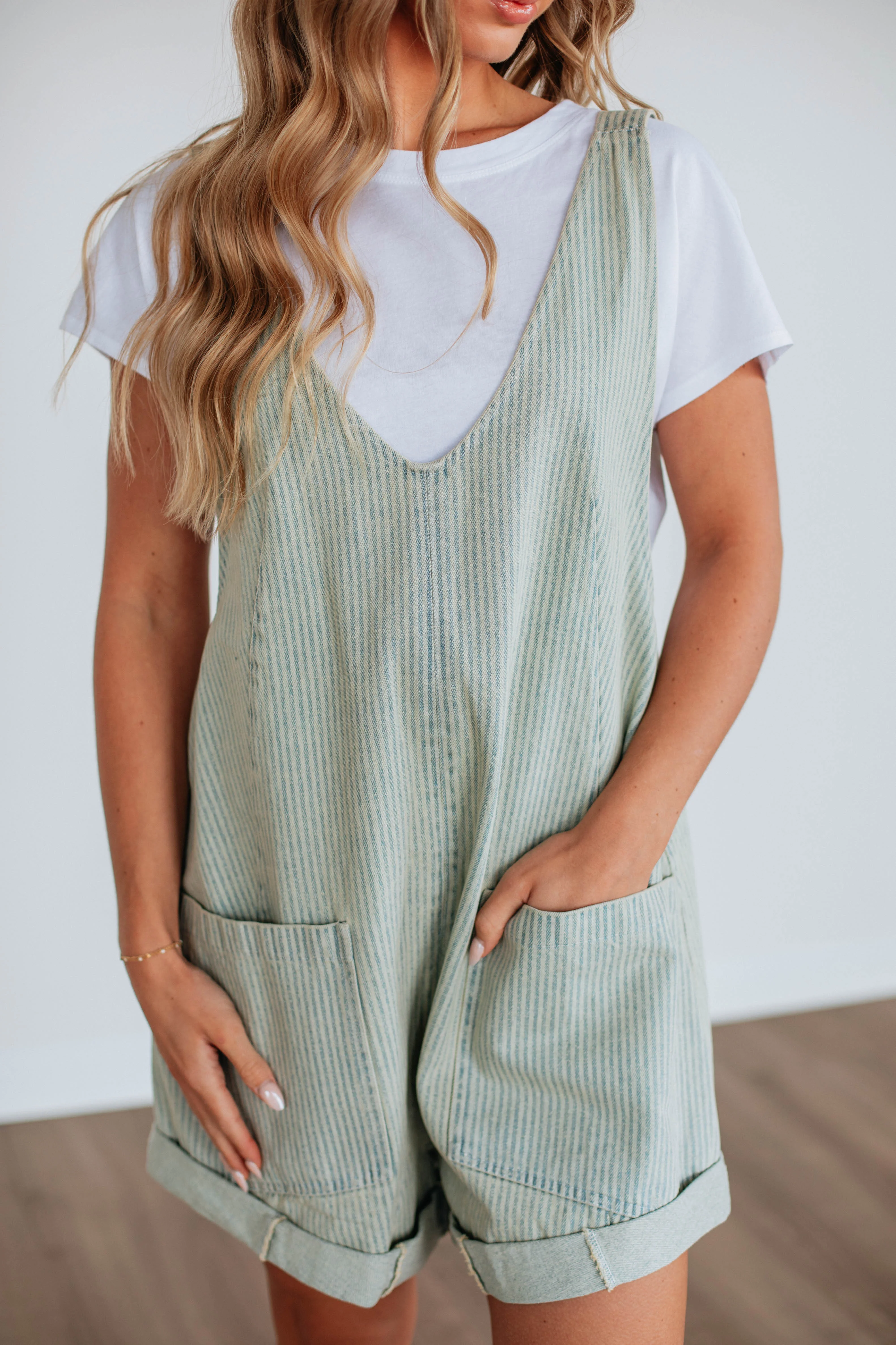 Rooney Striped Short Overalls