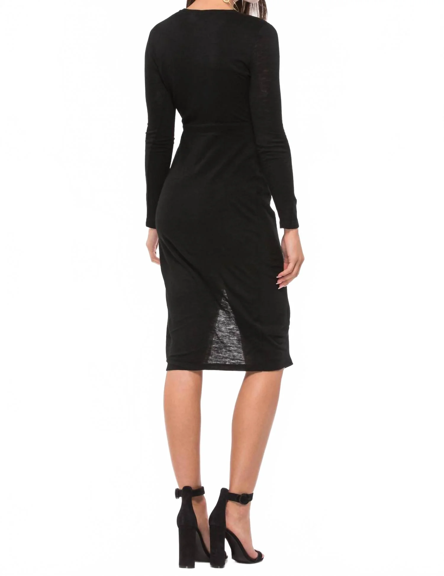 Knotted Long Sleeve Dress In Black