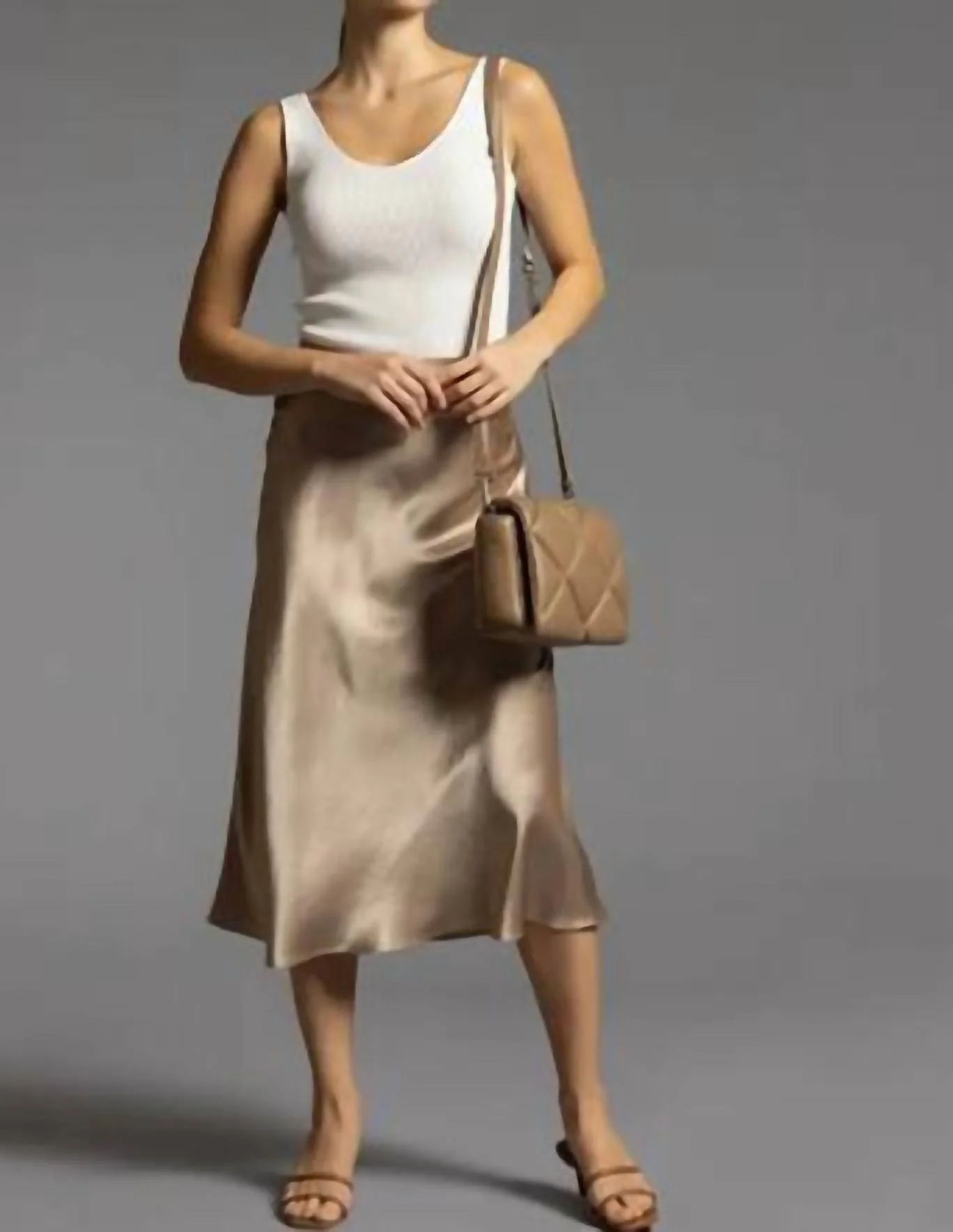 Miranda Satin Midi Skirt In Light Taupe