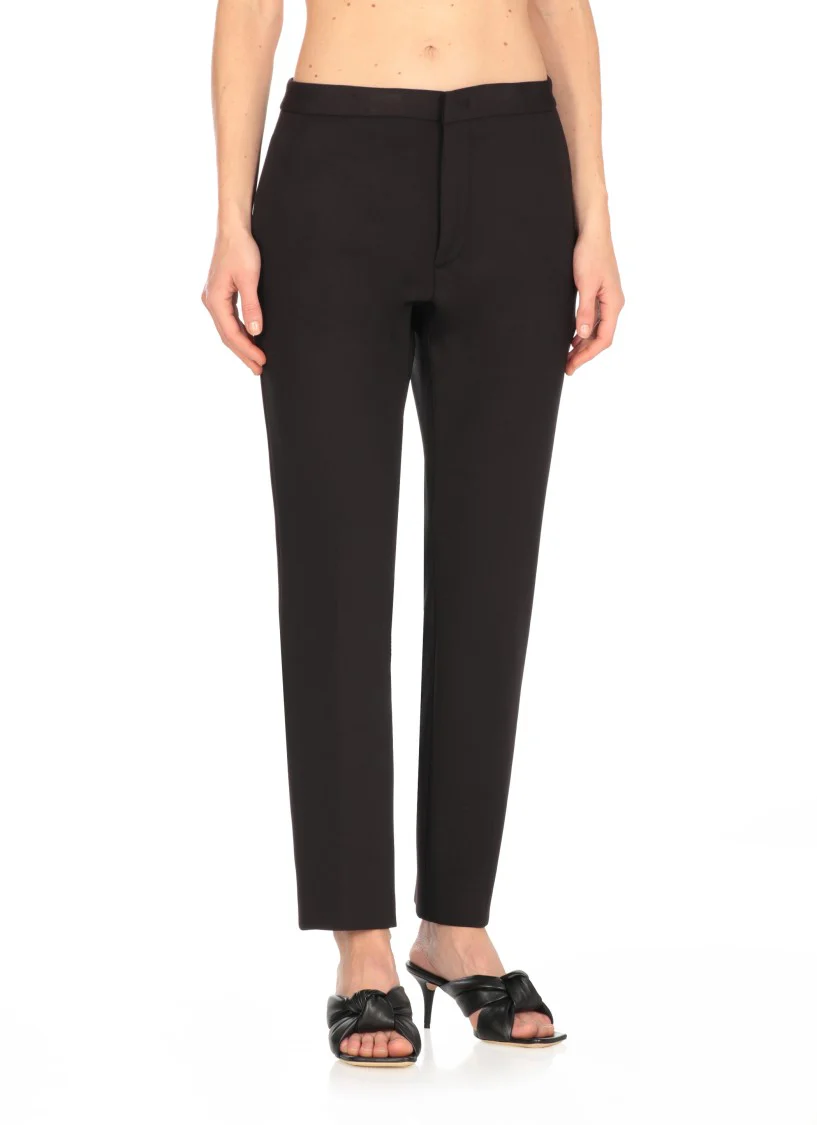 Tailored Black Satin Pants With Pocket Details