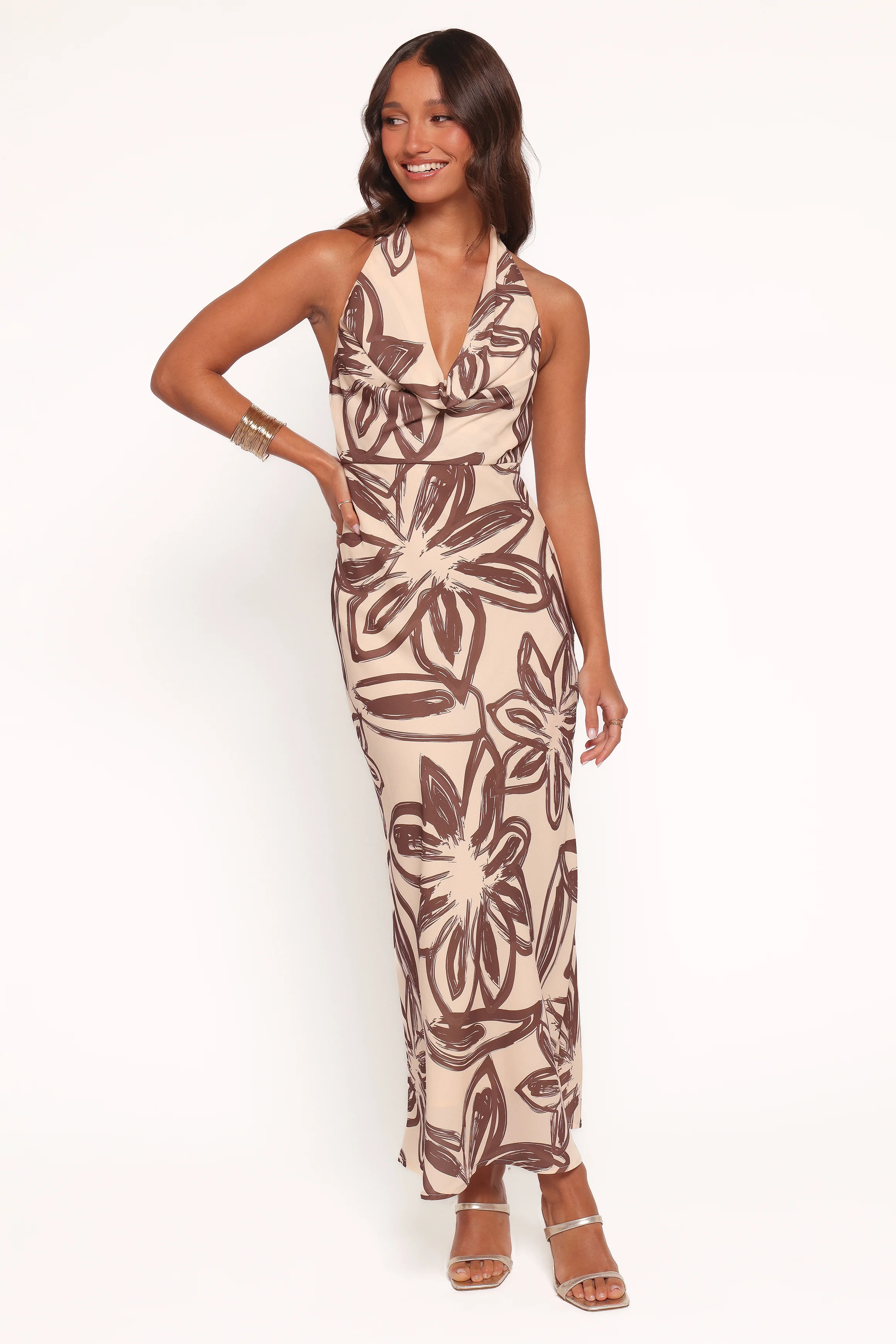 Warner Halter Dress - Cream/Brown