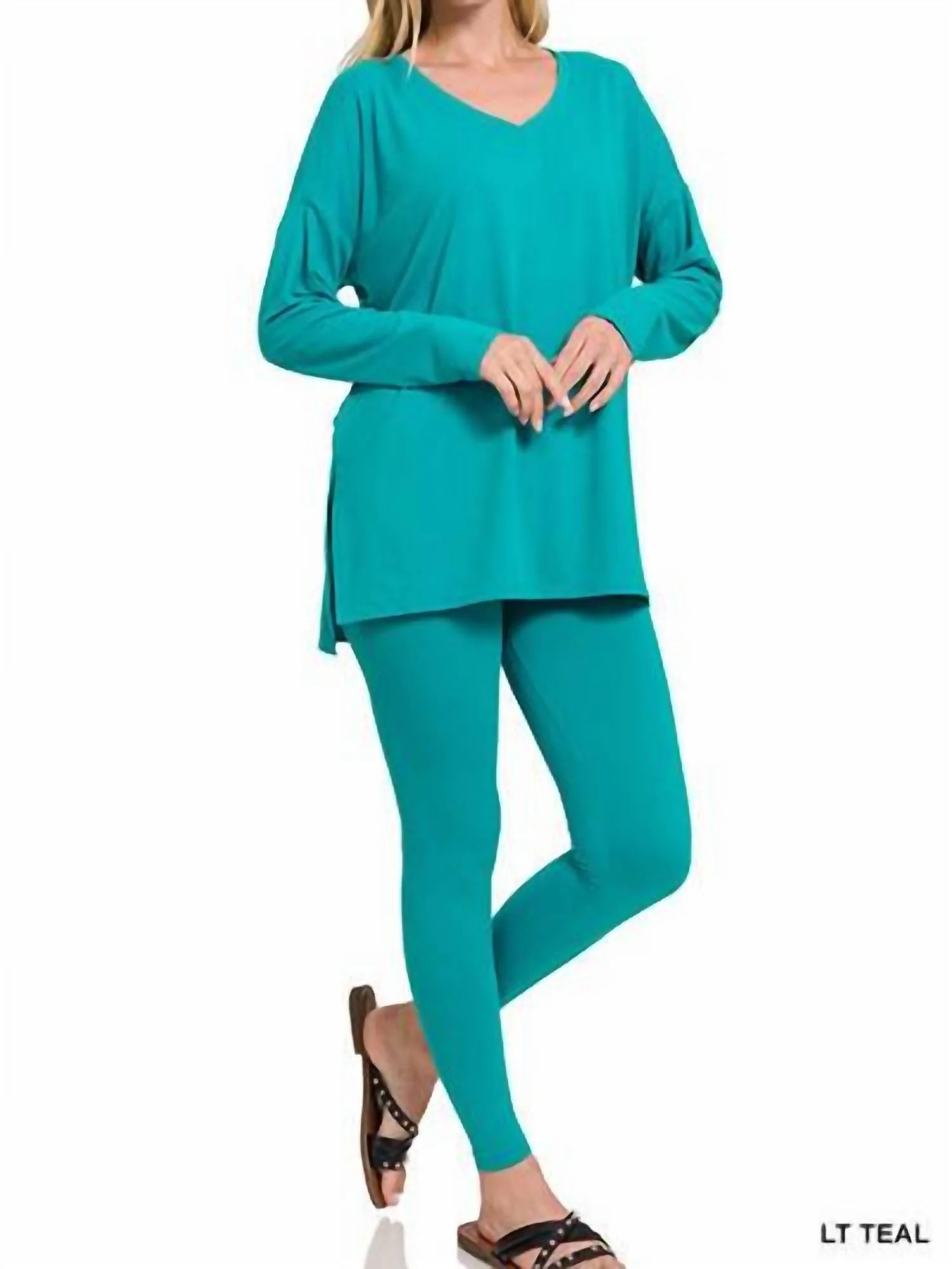 V Neck Lounge Sets In Lt Teal
