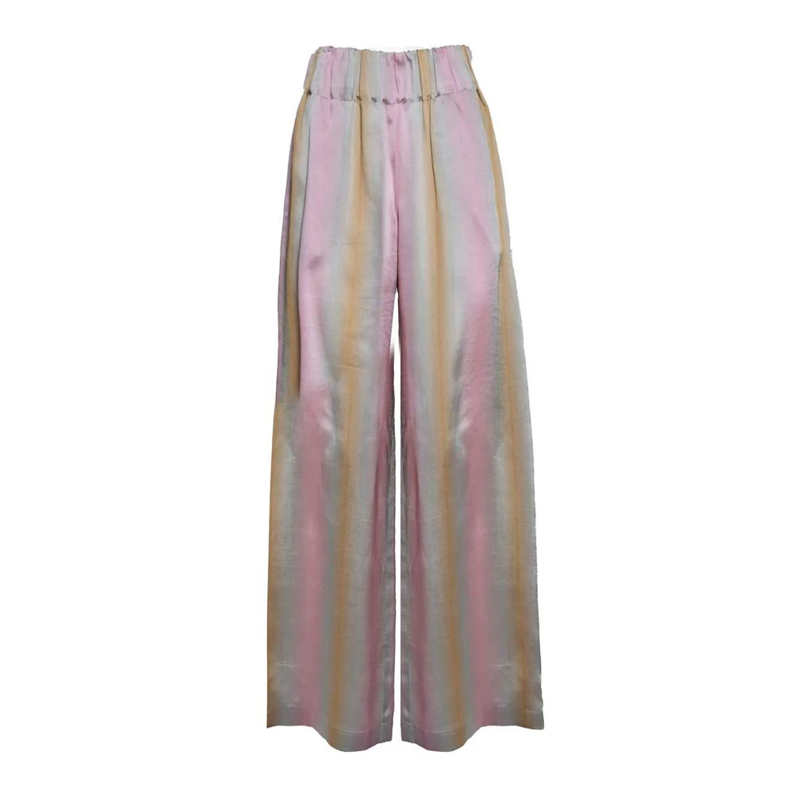 Wide Leg Trousers In Multicolored Viscose And Silk Twill