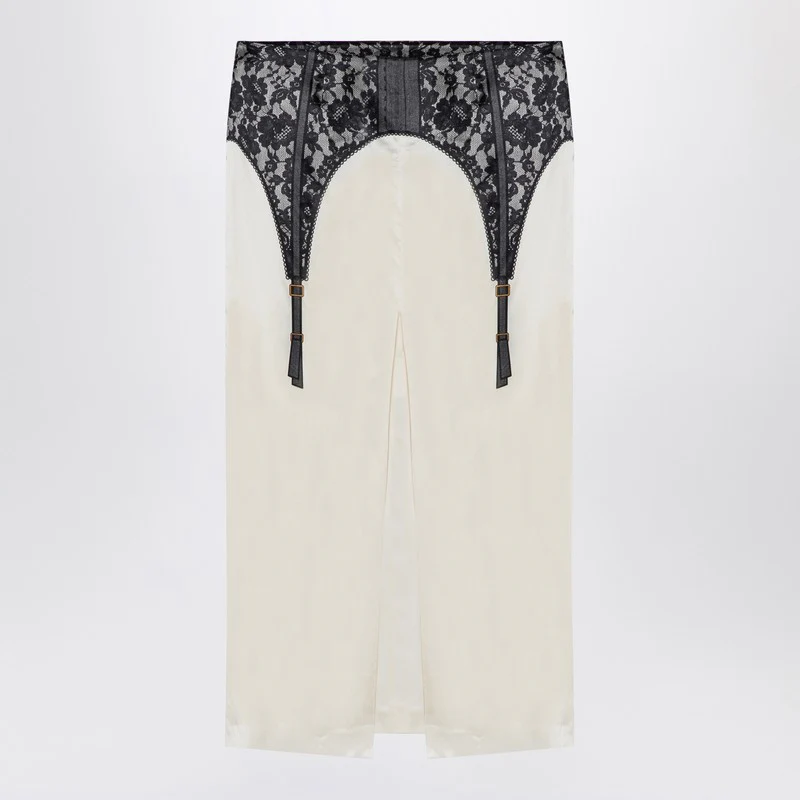 Moschino Women's ivory Midi Skirt With Illusion Lace Print