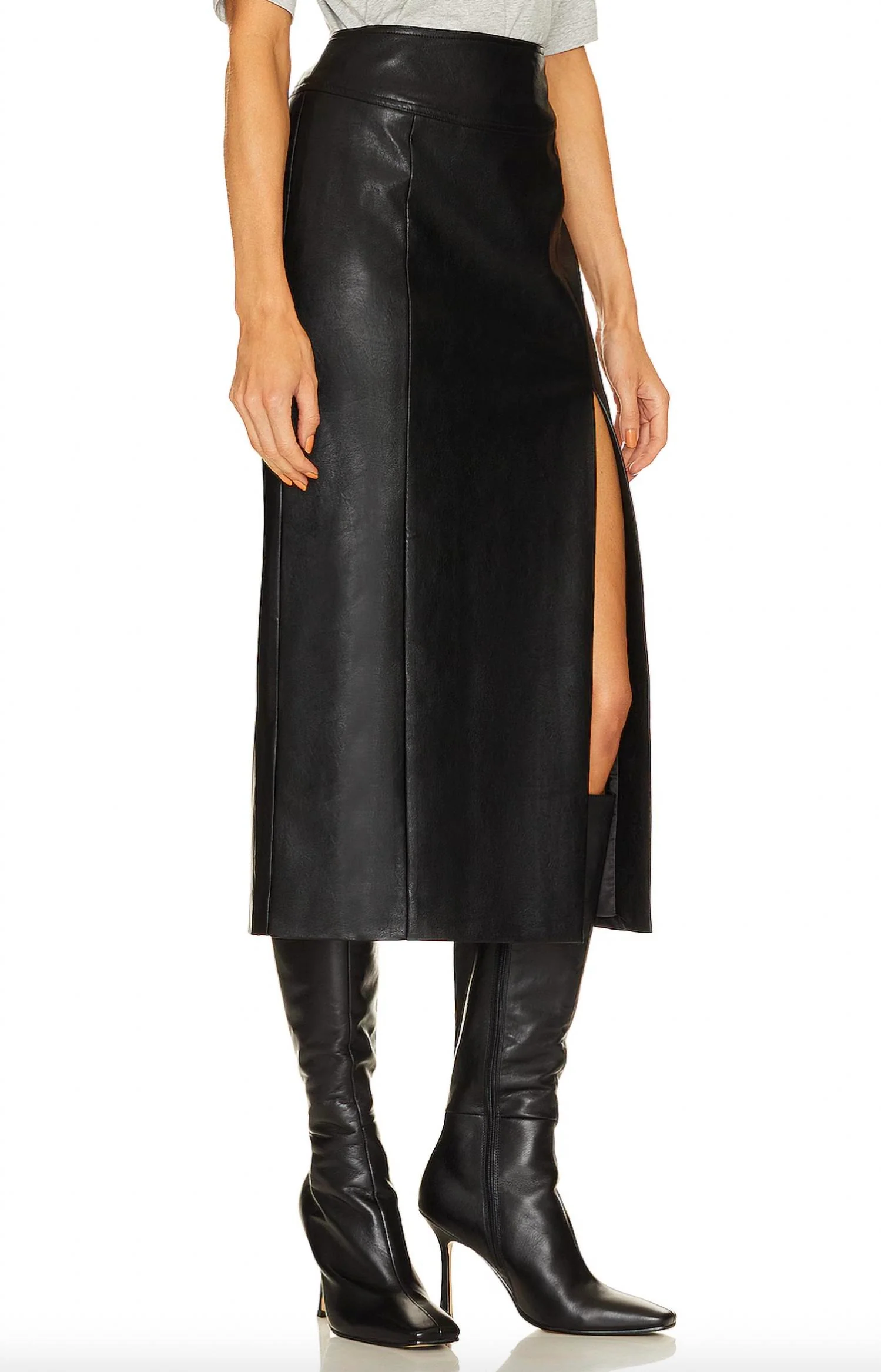Dante Faux Leather Midi Skirt In Black