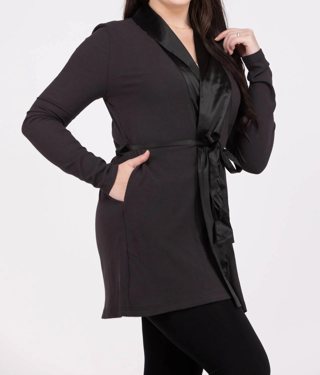 Classic Slumber Satin Trim Robe In Black