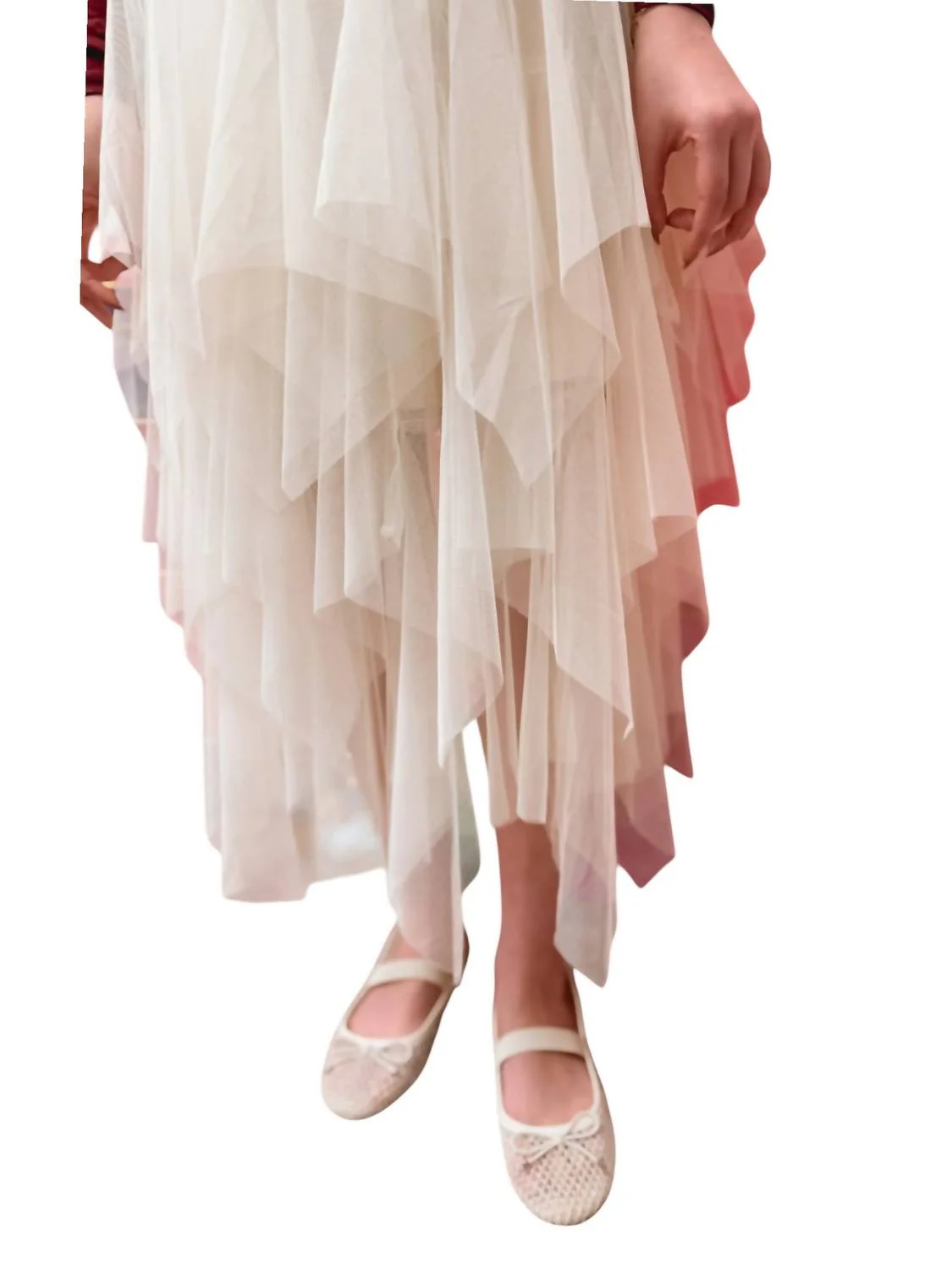 Anna Lined Tiered Mesh Skirt In Beige