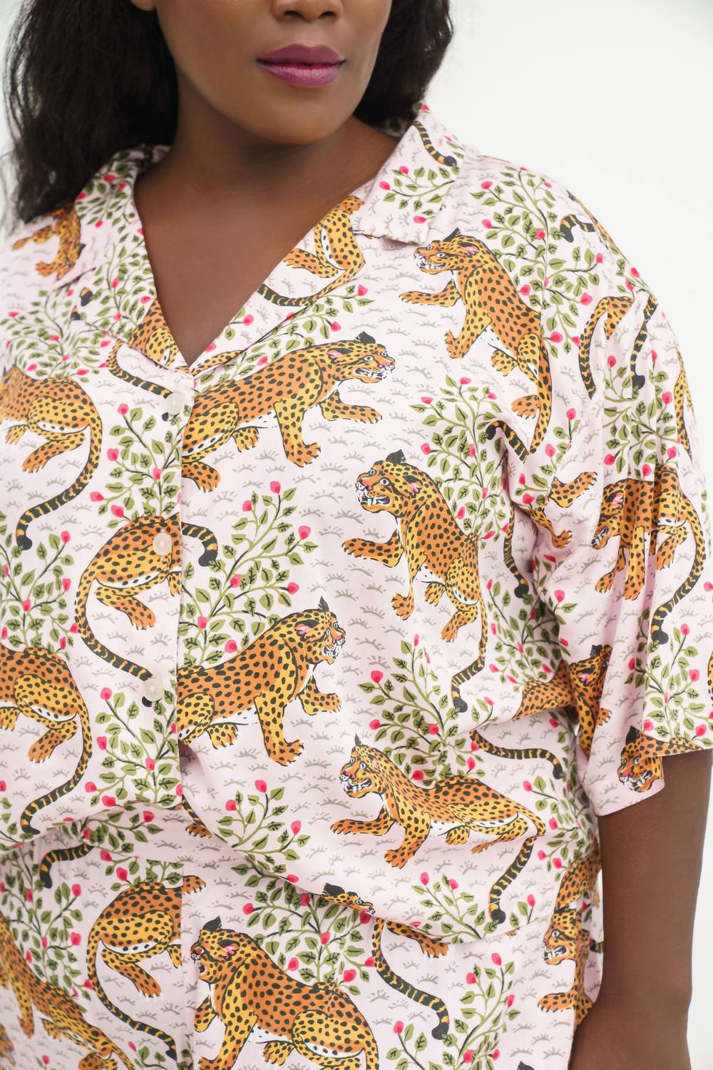 Bagheera Long Pajamaj Set - Plus Size In Blush Leopard