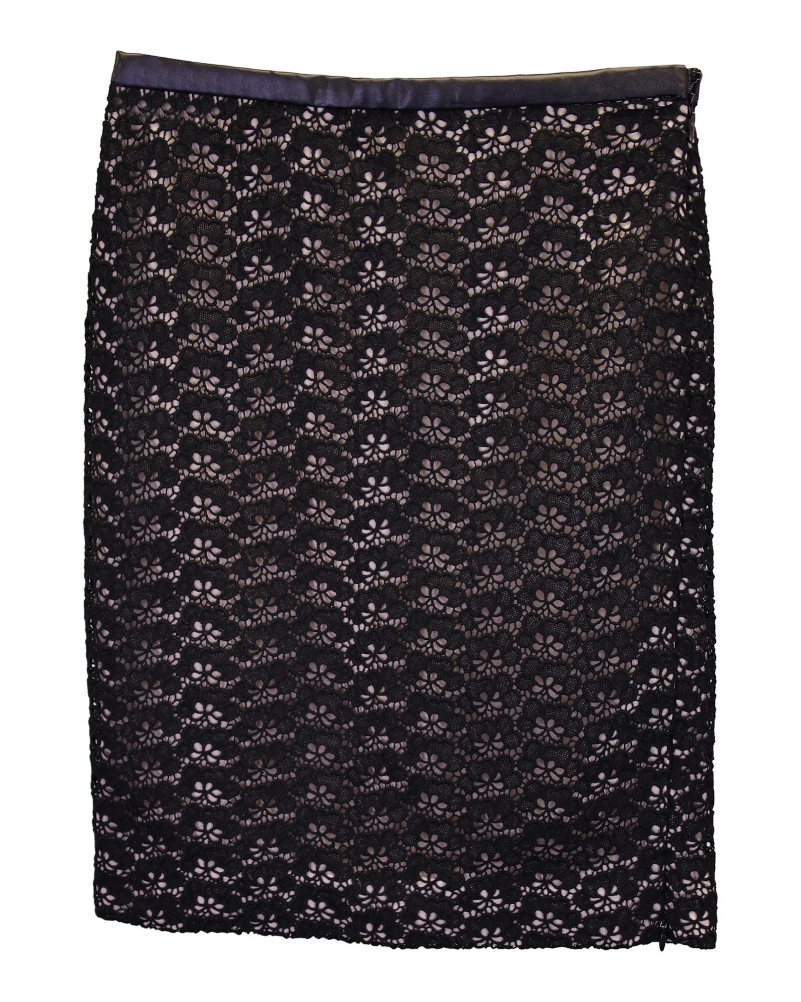 Diane Von Furstenberg Lace Nude Lining Pencil Skirt in Black Cotton