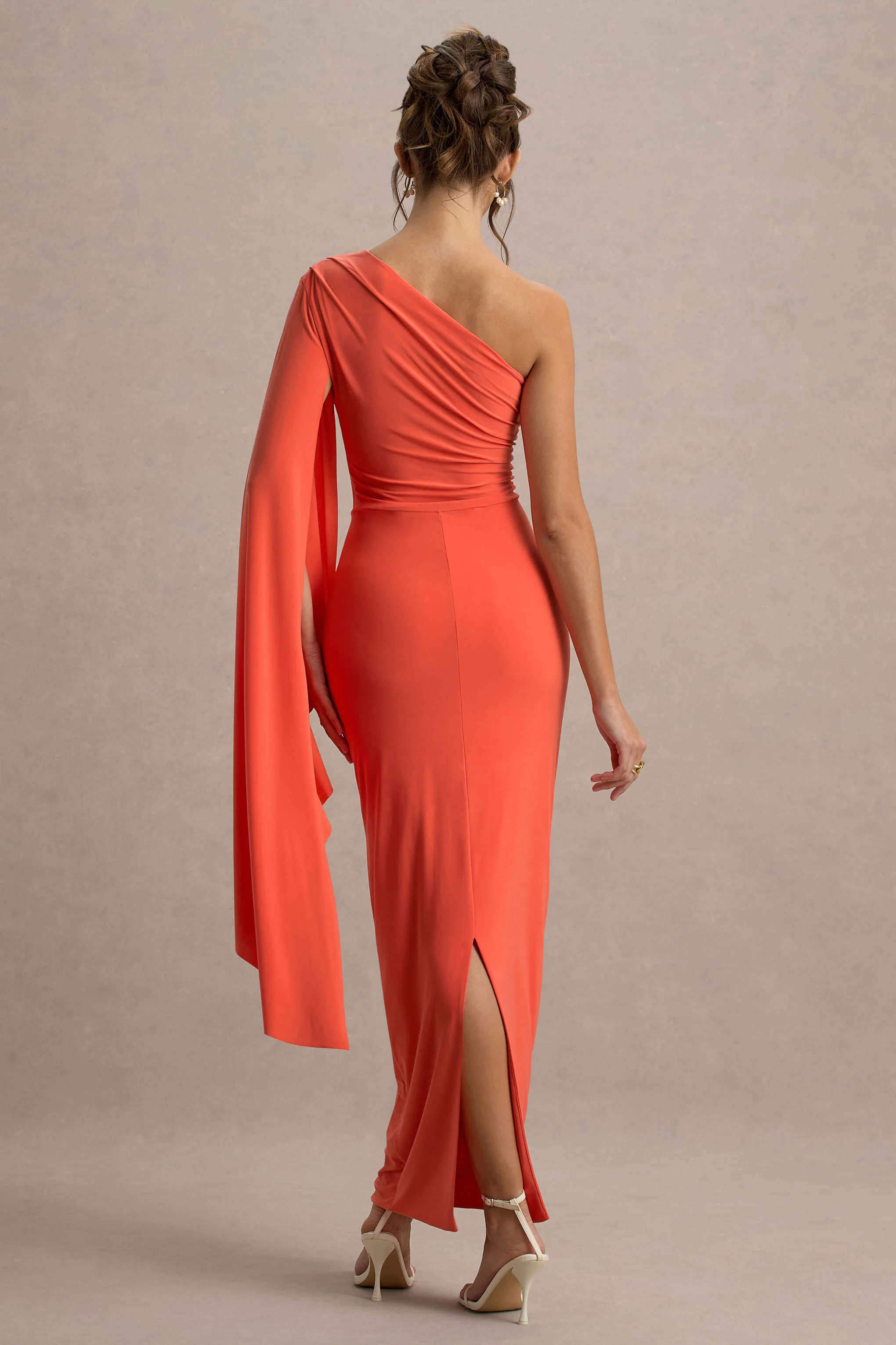 Clementina | Orange Asymmetric Cape Sleeve Maxi Dress