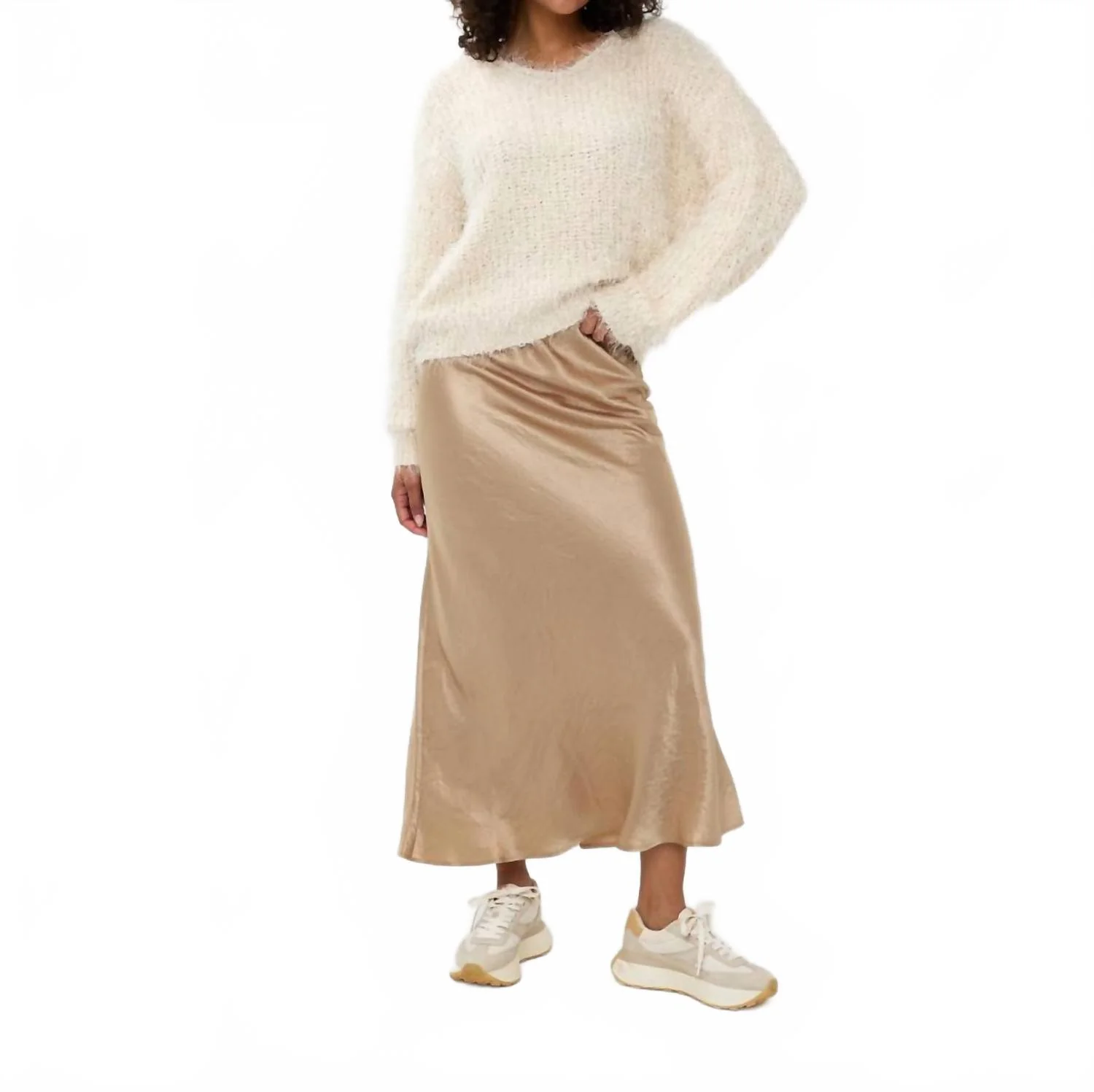 Crushed Satin Skirt In Light Sand