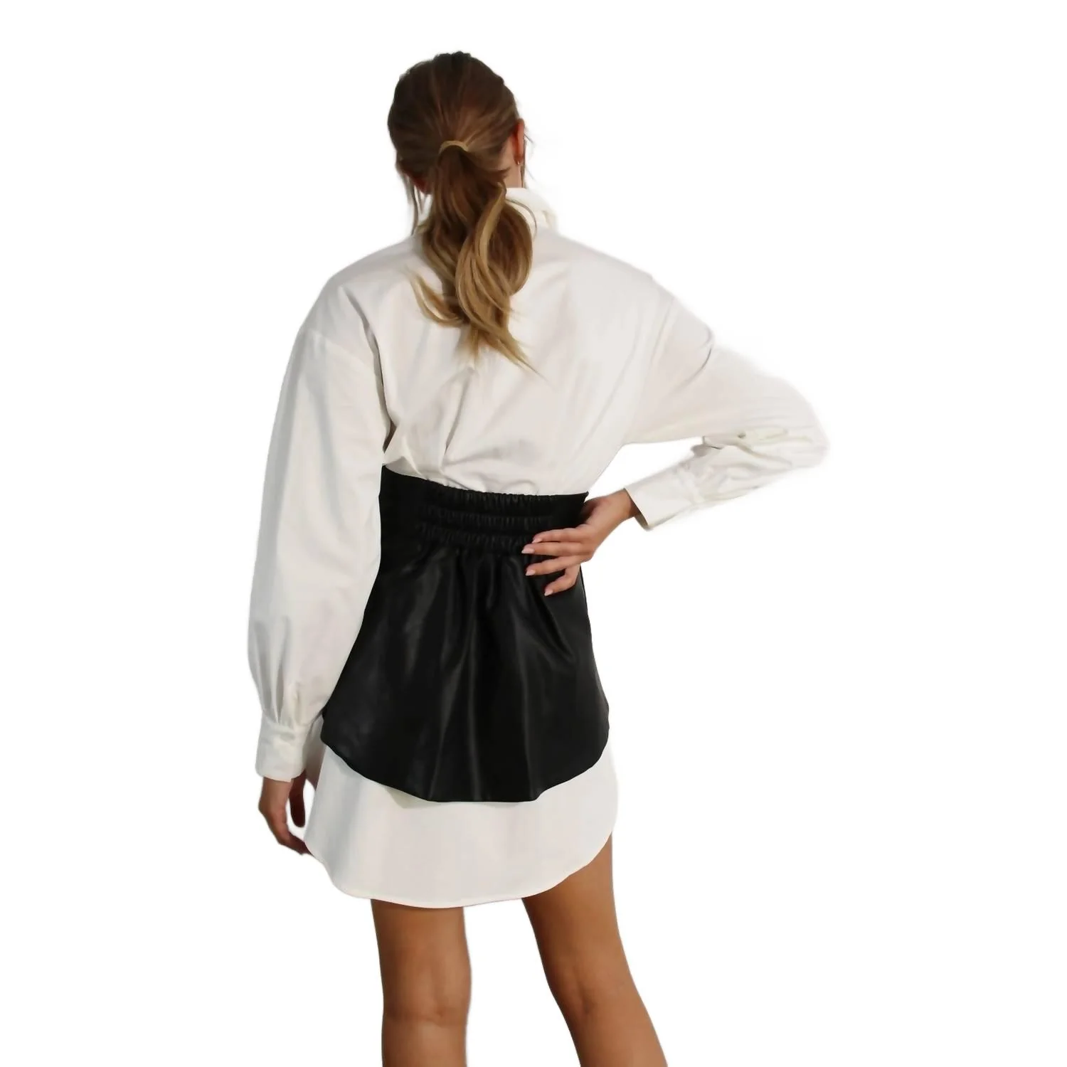 Ashlynn Shirt Dress With Vegan Leather Wrap Skirt In White