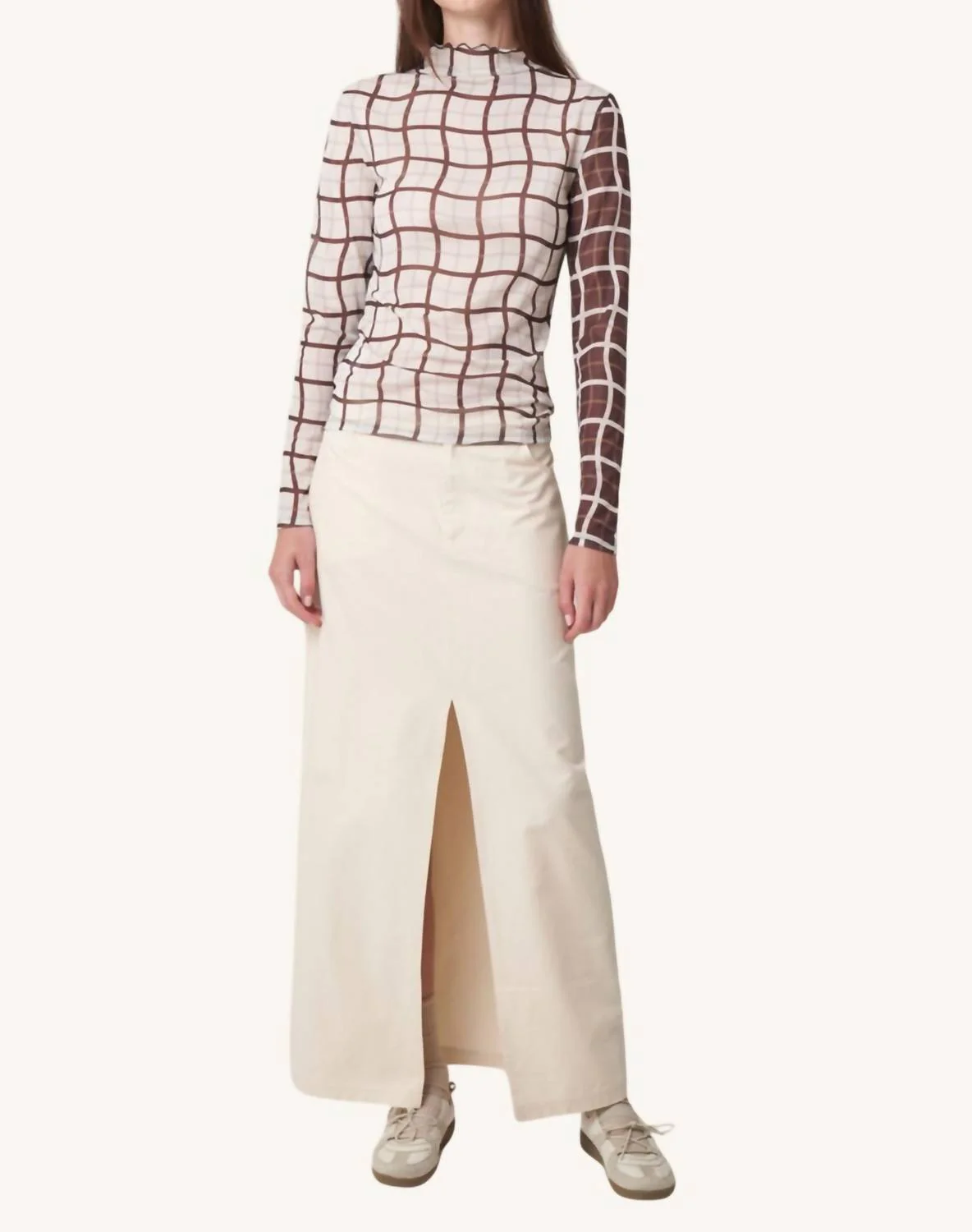 Khaki Midi Skirt In Antique White