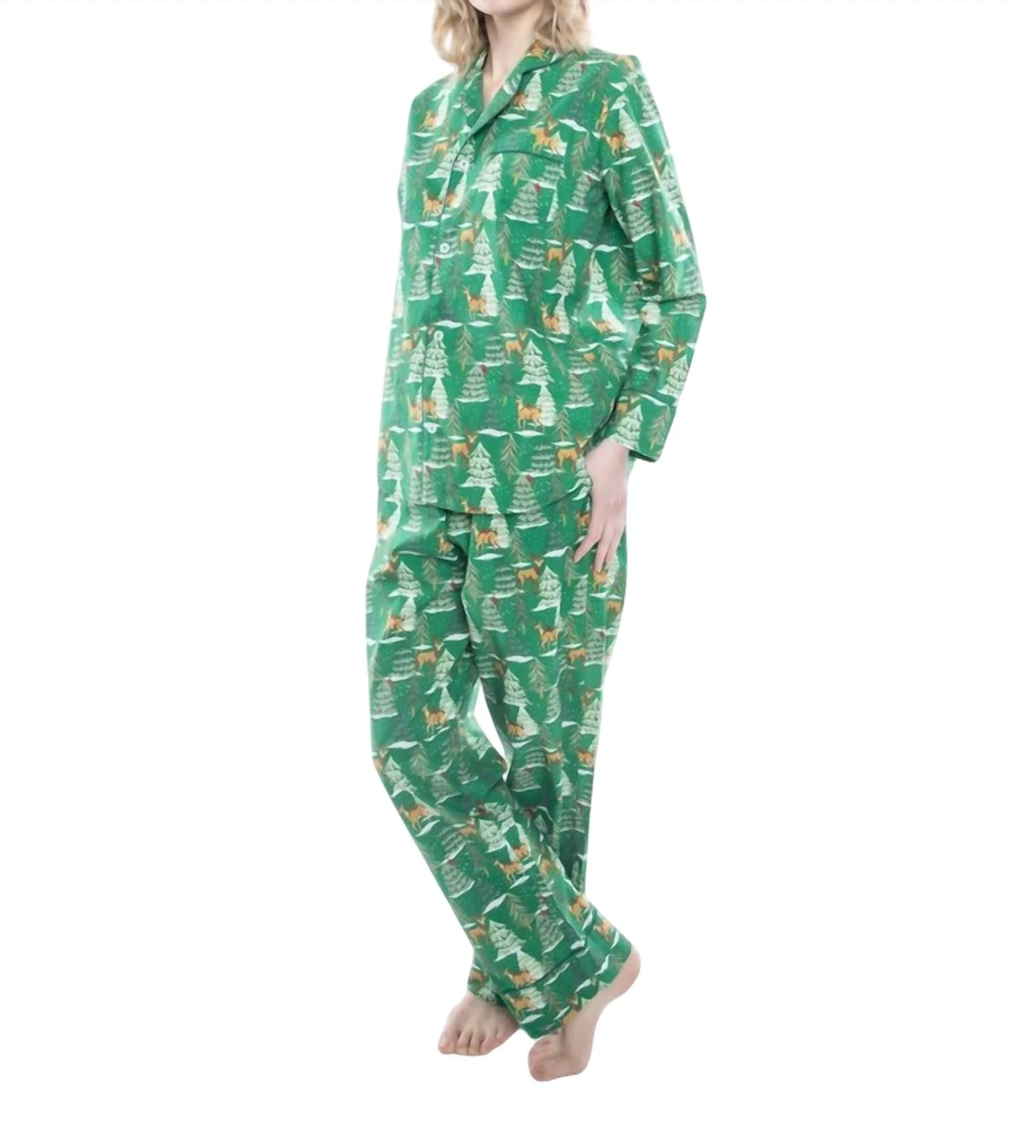 Deer Jamas Long Sleeve Set Pajama In Green
