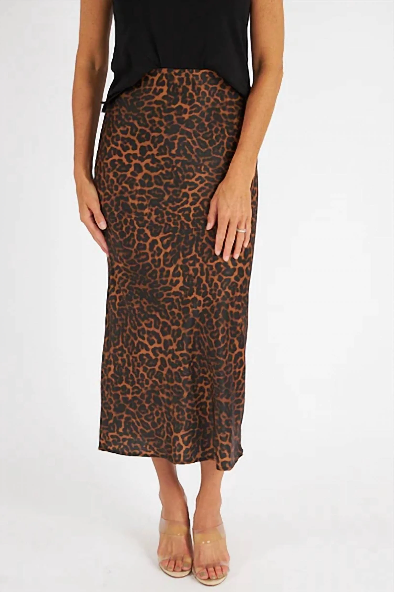 Athena Sateen Animal Slip Skirt In Leopard