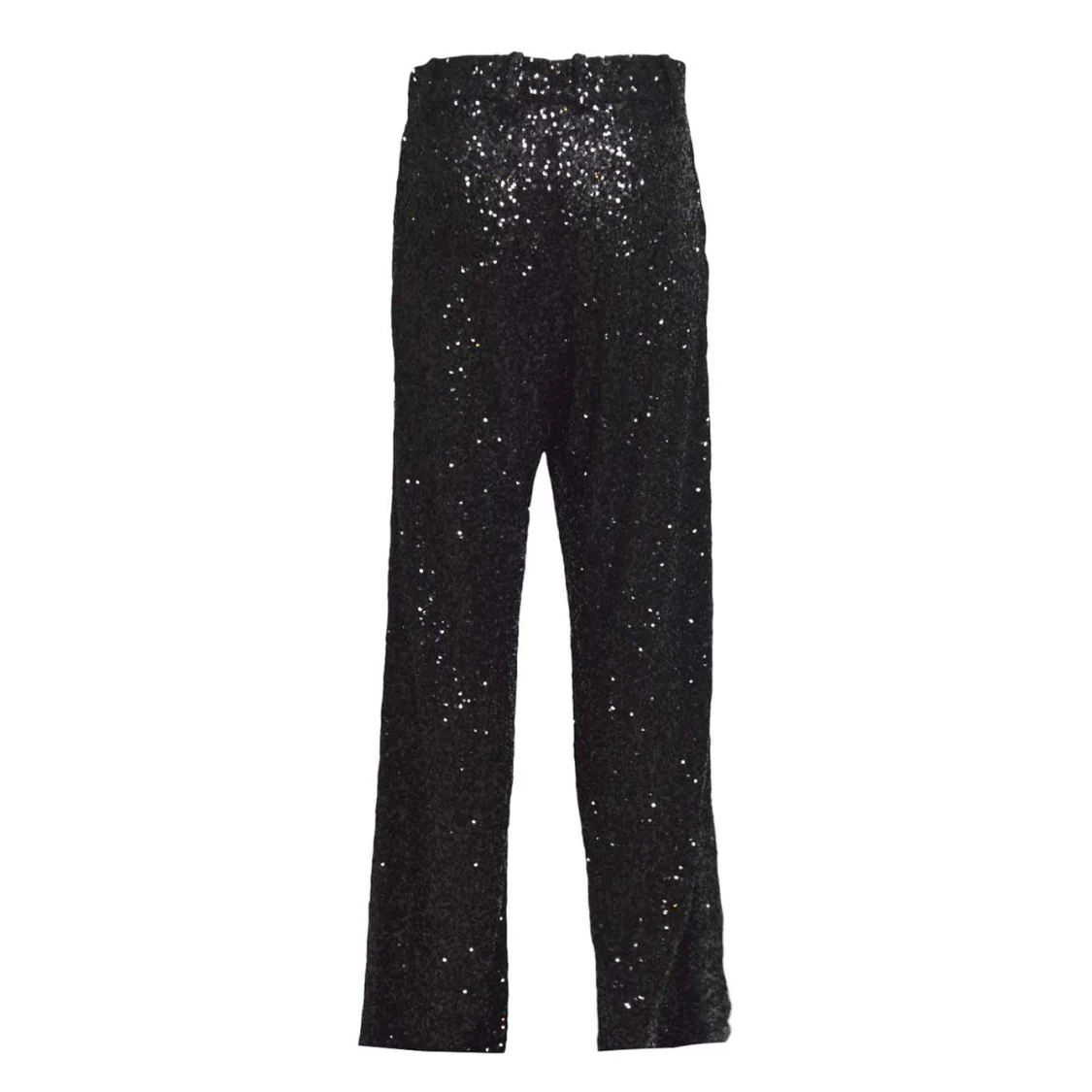 Straight-Leg Black Pants With Micro Sequin Finish