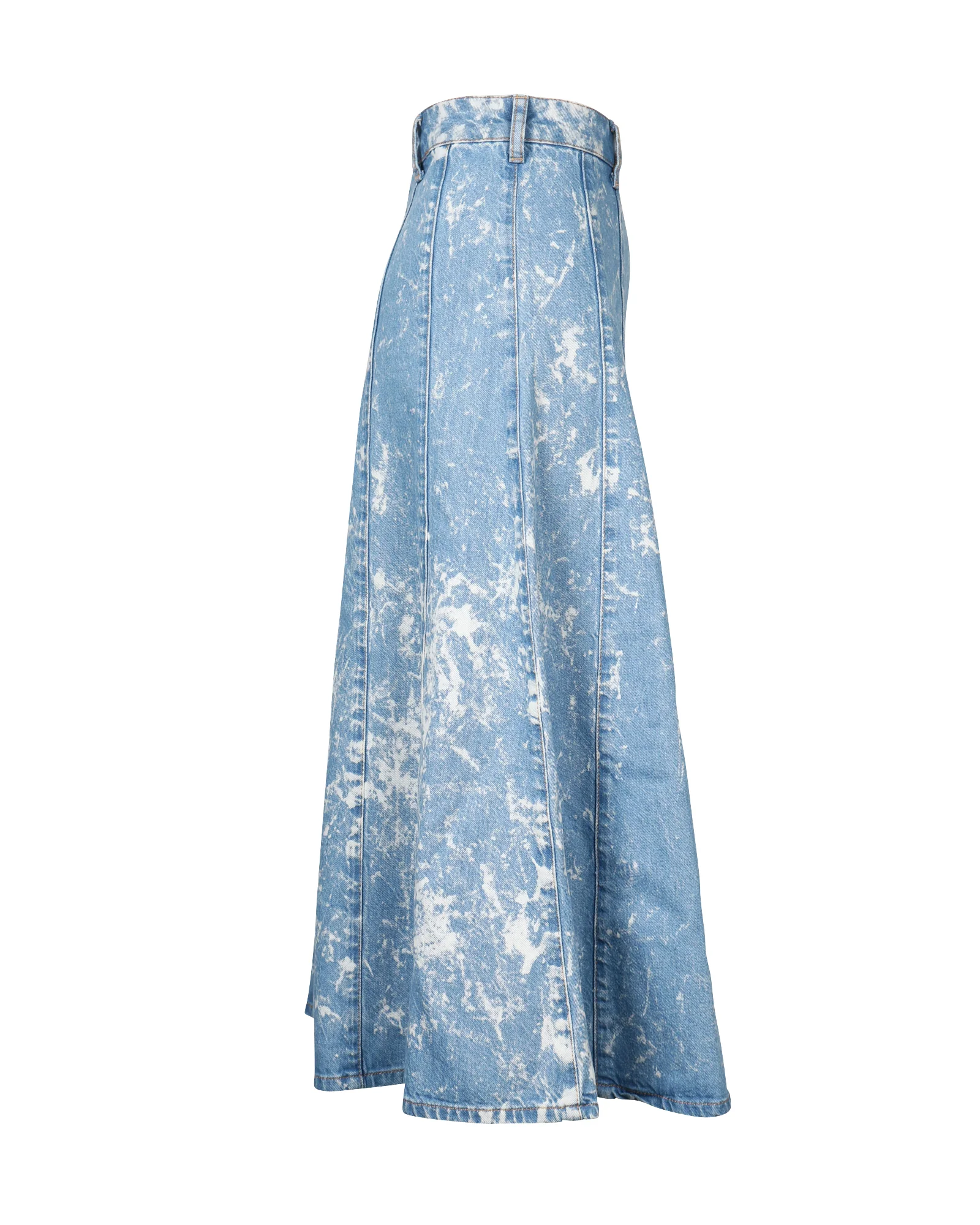 Ganni Bleached High-Rise Midi Skirt in Blue Cotton Denim