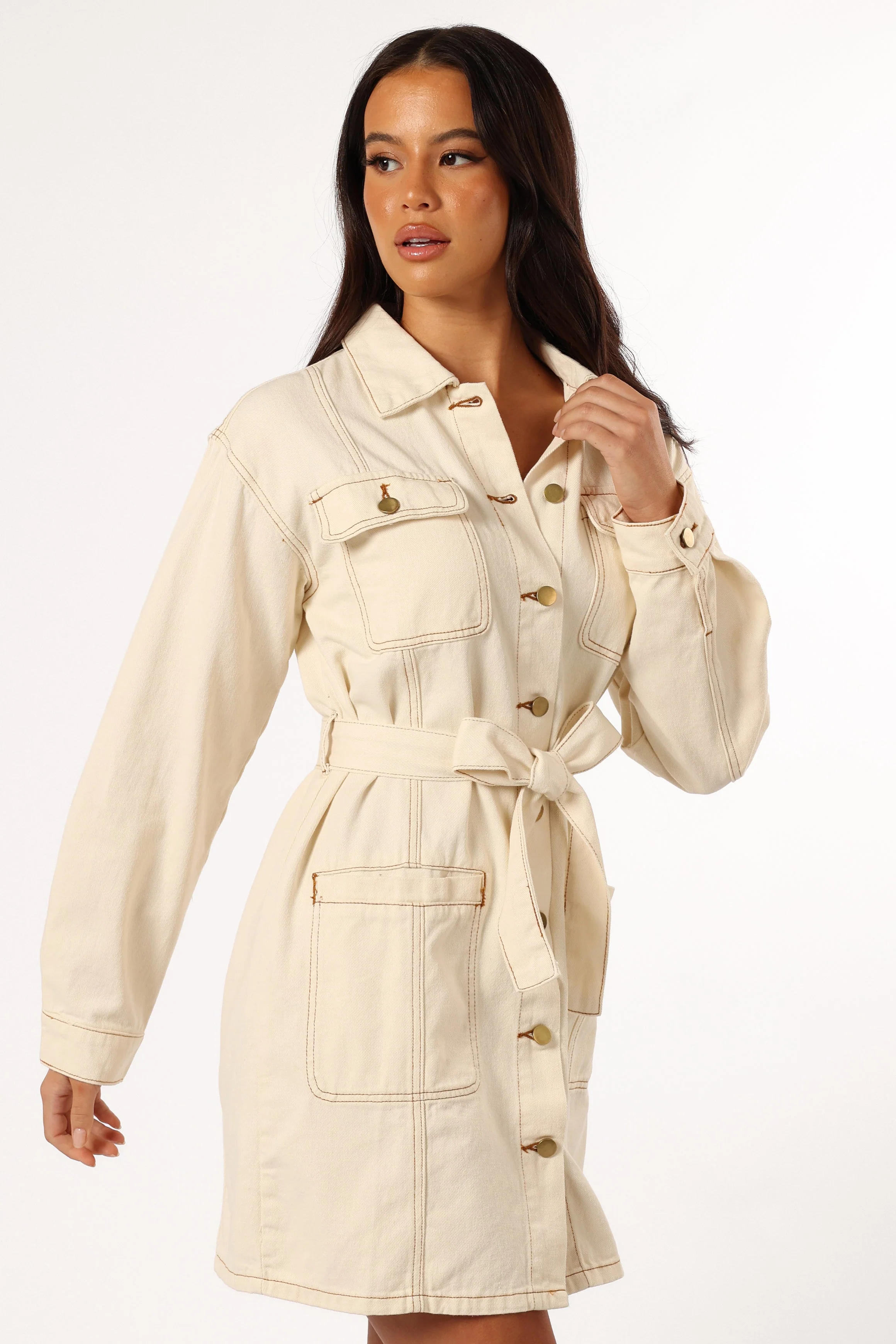 Otto Long Sleeve Mini Denim Dress - Sand