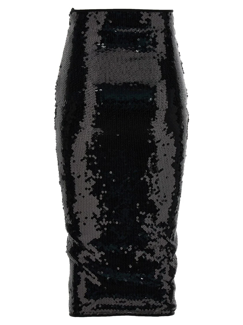 Sequined Black Midi Skirt With Zip Closure
