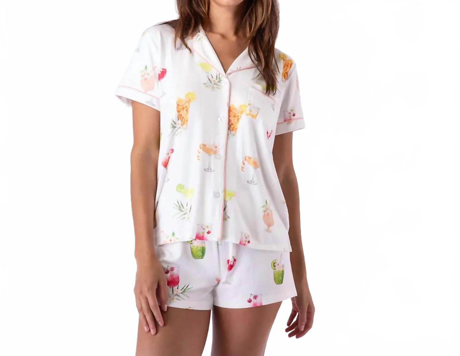 Sippin On Sunshine Pajama Set In White