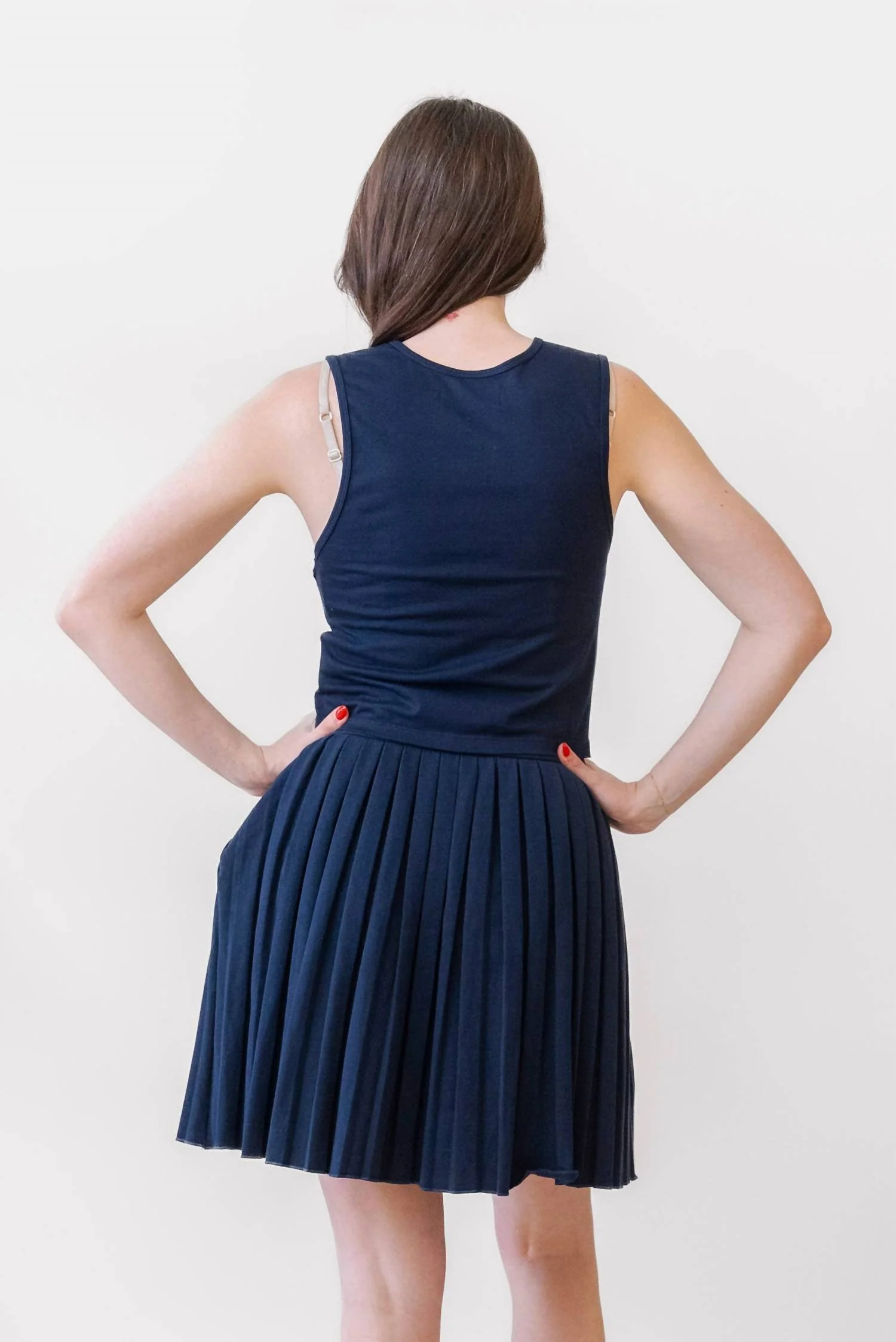 Les Tien Paulina Box Pleat Tennis Skirt In Navy