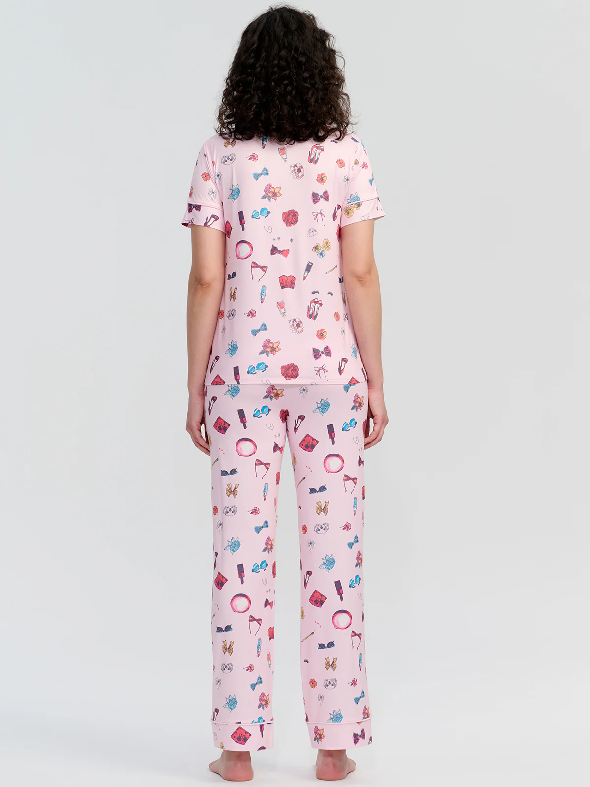Cosmetic Print Short Sleeve Pajamas Set