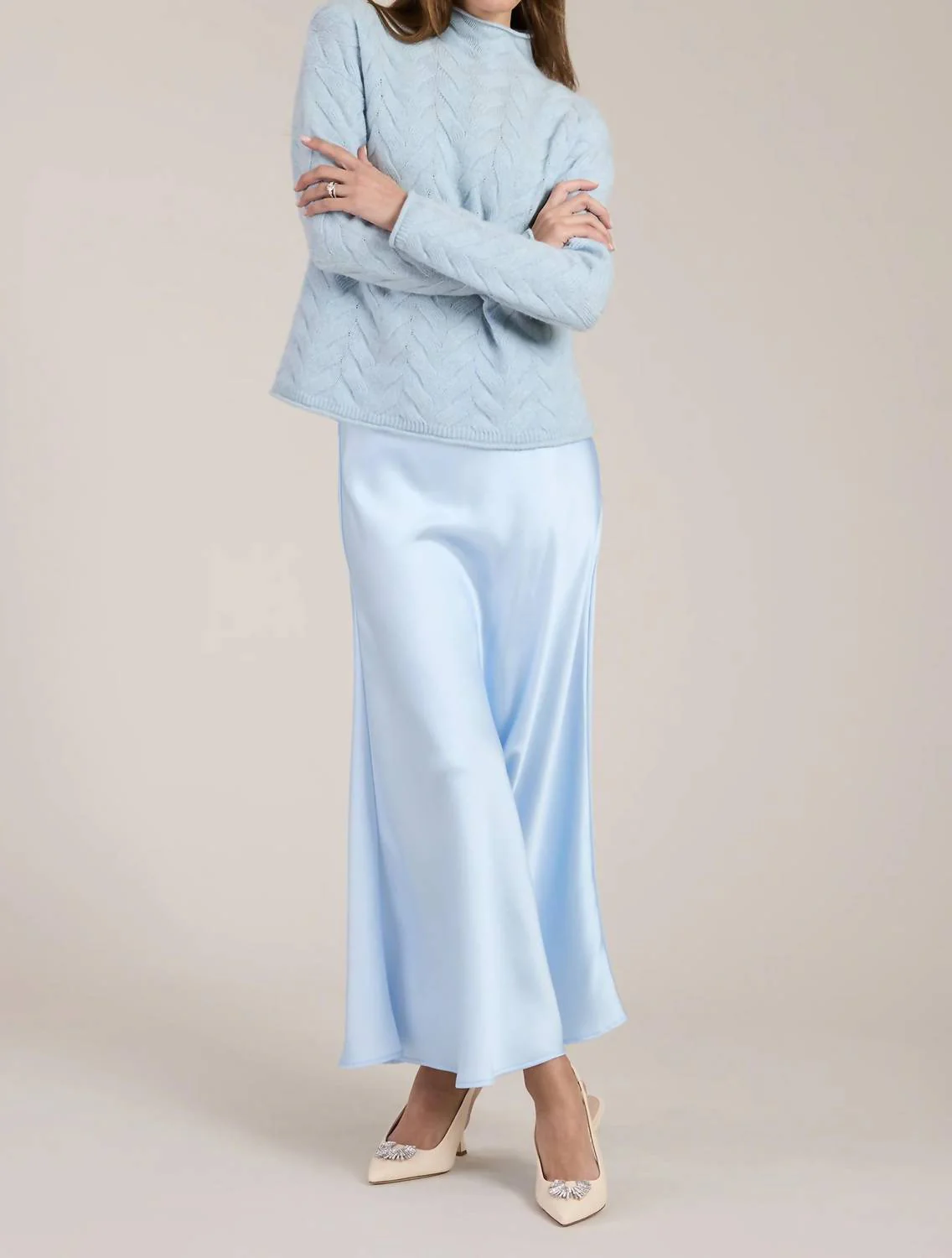 Edie Charmeuse Skirt In Light Blue