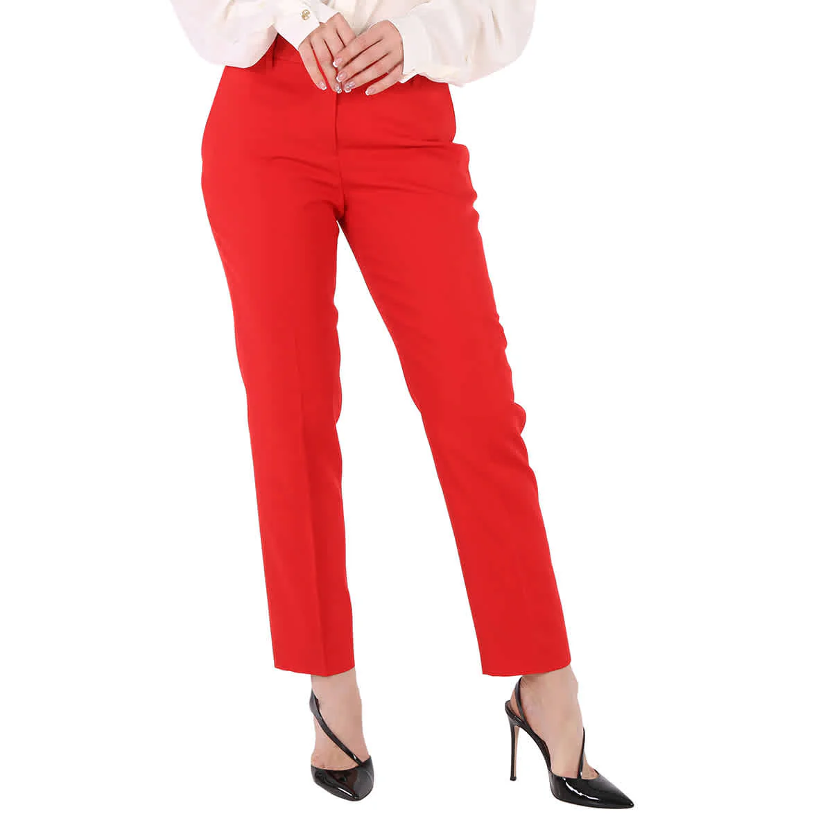 Burberry Ladies Bright Red High-Waisted Wool Tailored Trousers