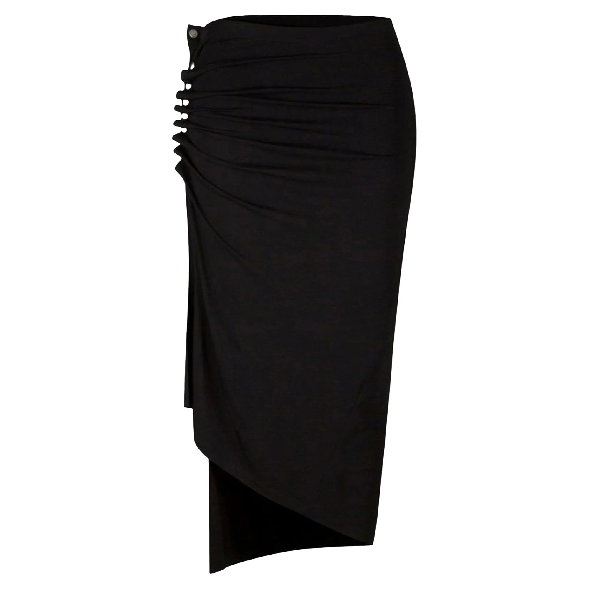 Black drapé pression mid-length slit skirt