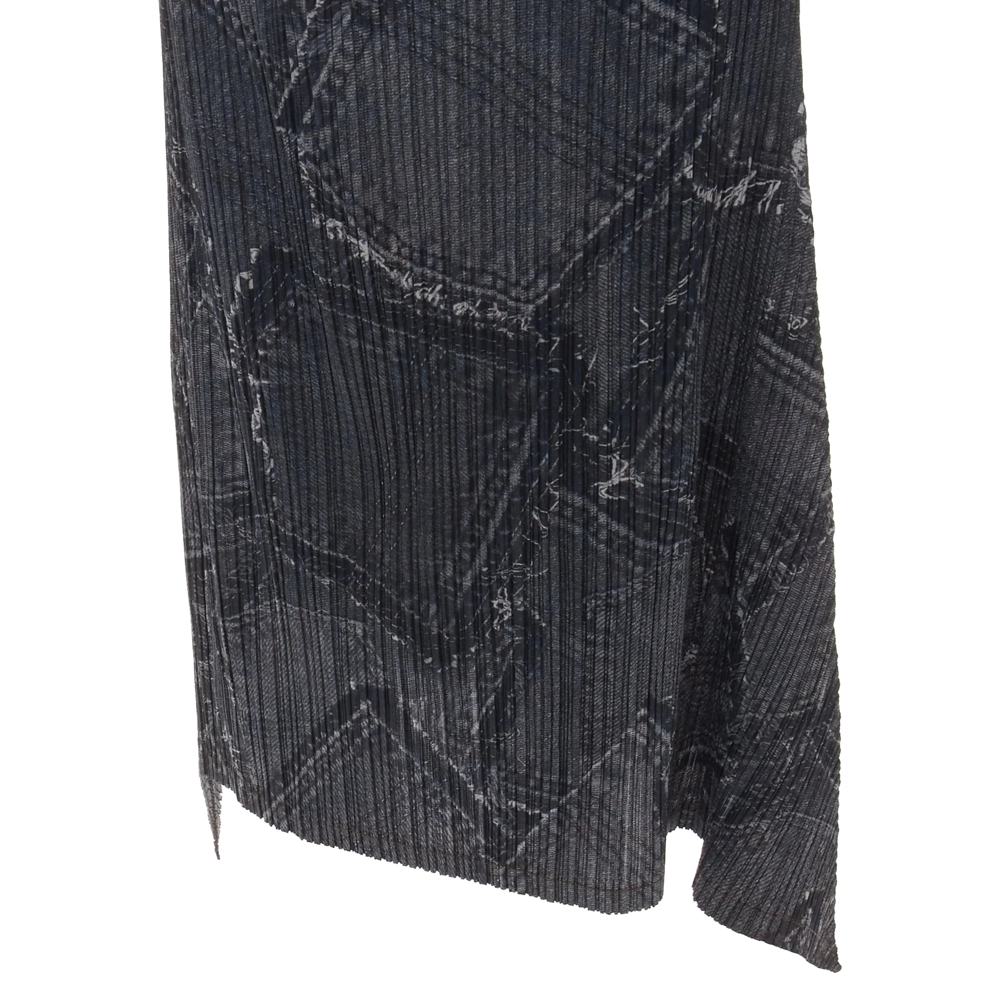 Issey Miyake Pleats Please denim patchwork print pleated skirt