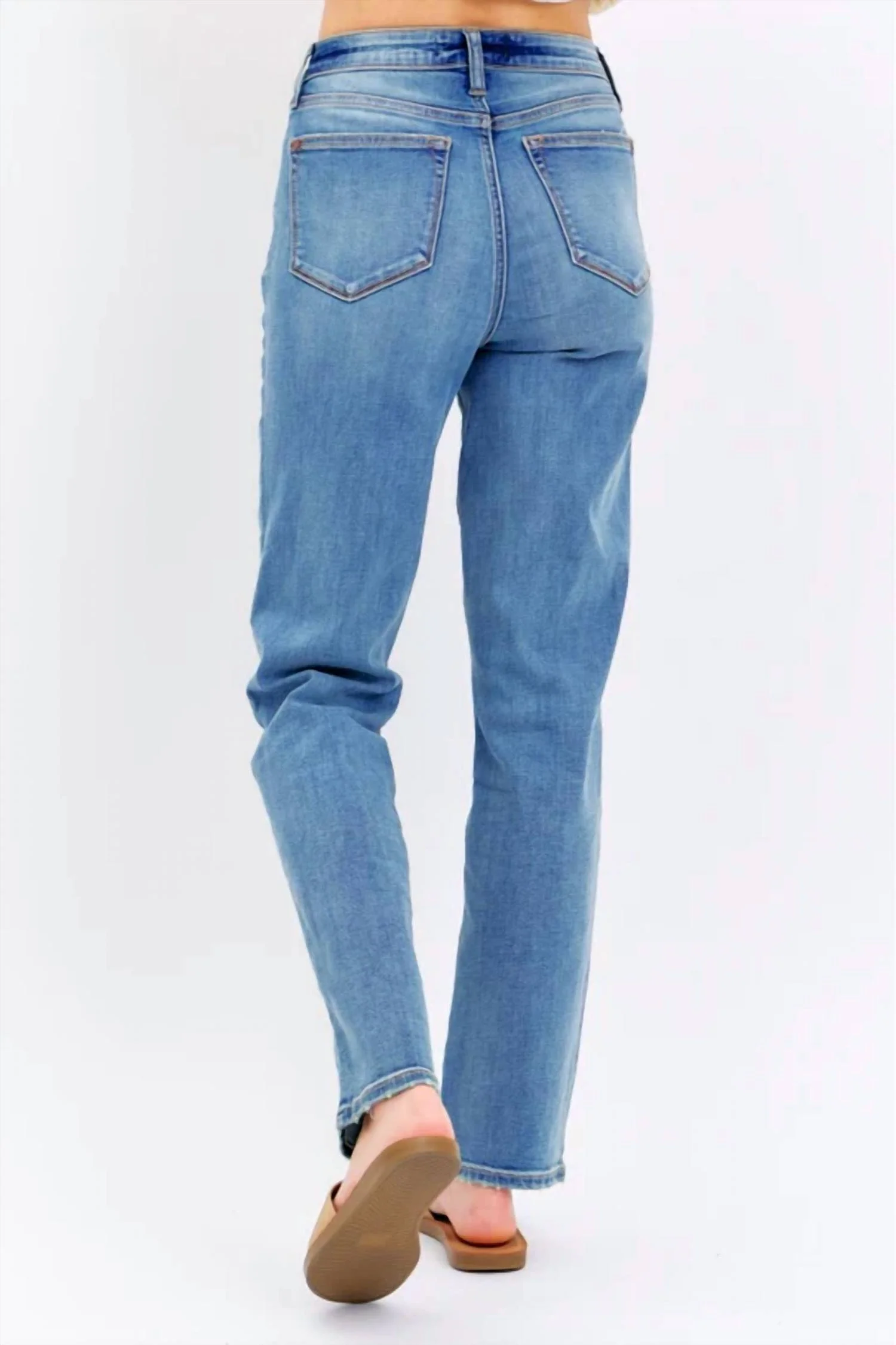 Med High Waist Straight Fit Jeans In Blue